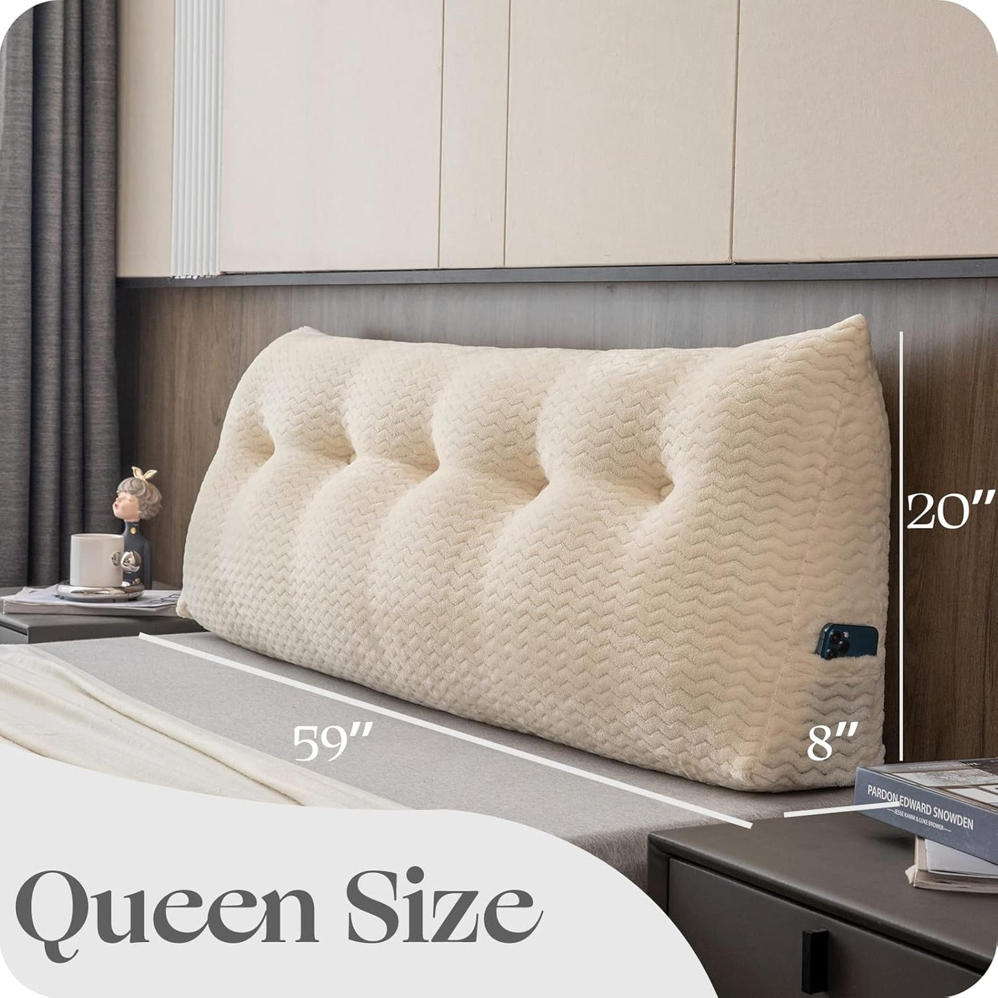 Large Bolster Triangular Headboard Wedge Backrest Positioning Support Bed Rest Reading Pillows Headboard Wedge Pillows for Day Bed with Removable Cover