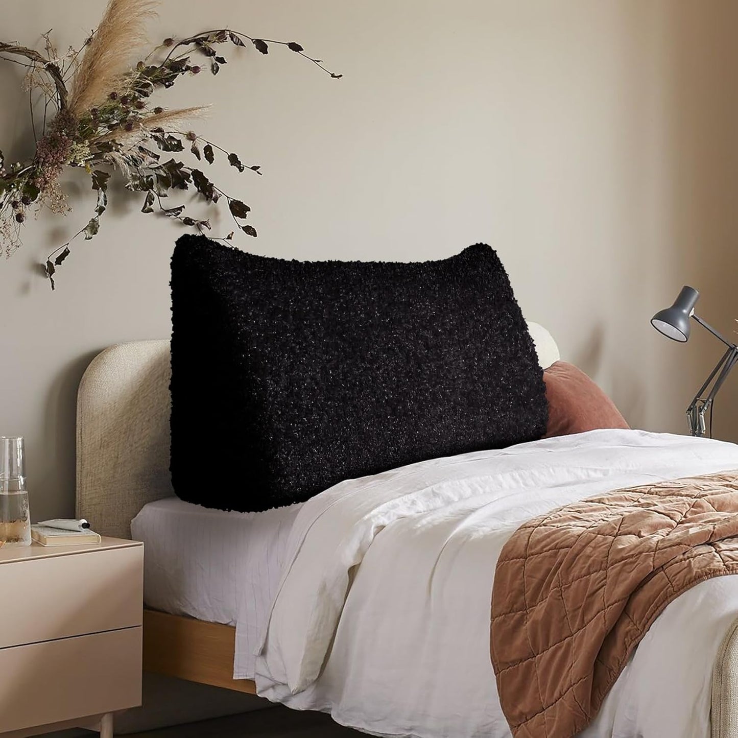 Fully Stuffed Thicken Headboard Pillow Twin Padded Headboard Soft and Firm Support Large Bolster Triangular Bed Wedge Pillow Backrest Positioning Bed Rest Reading Pillows for Bed Corduroy Black