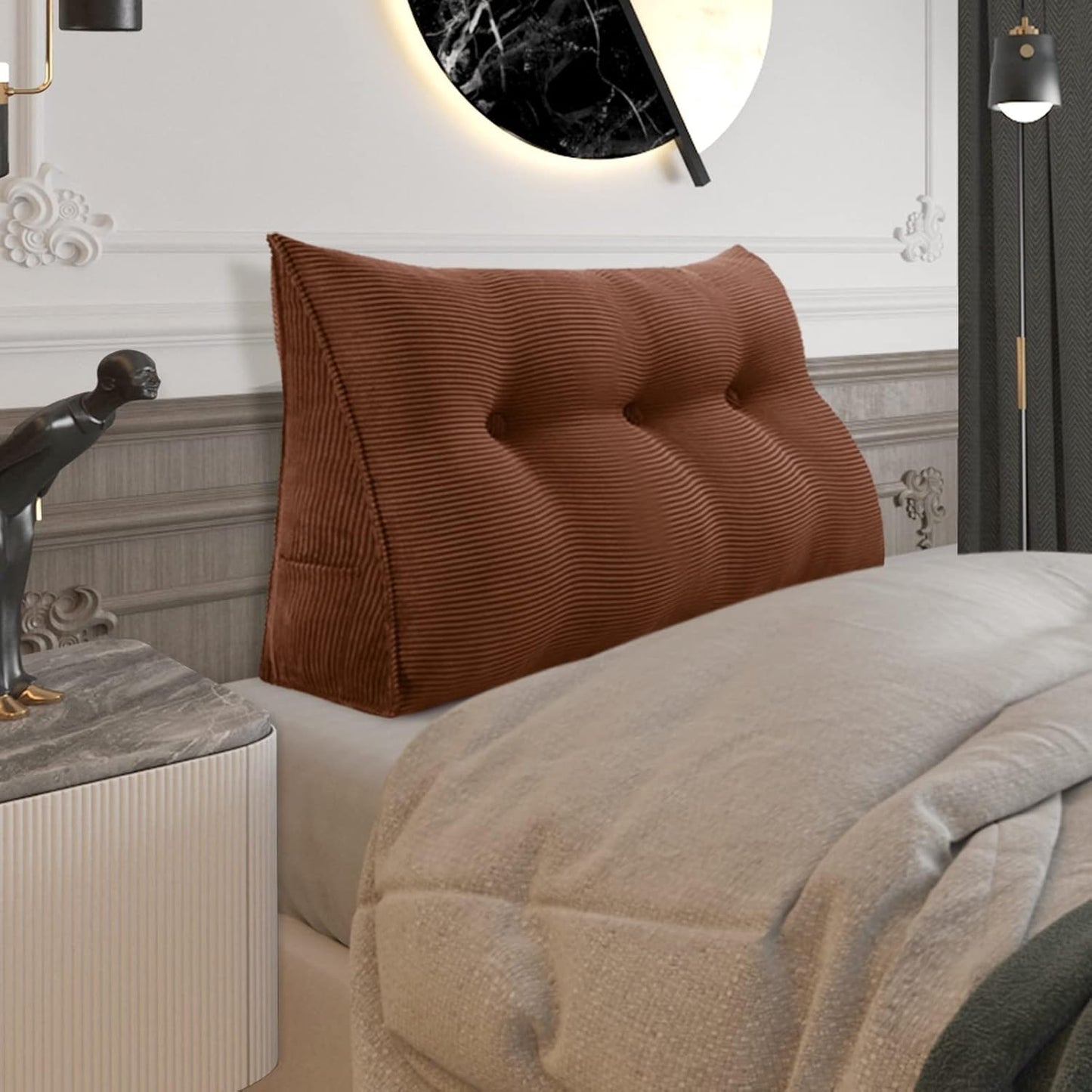 Fully Stuffed Thicken Headboard Pillow Twin Padded Headboard Soft and Firm Support Large Bolster Triangular Bed Wedge Pillow Backrest Positioning Bed Rest Reading Pillows for Bed Corduroy Black