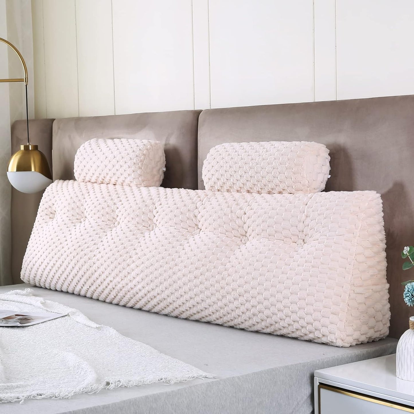 Wedge Headboard Pillows + 2 Head Roll Pillow Bed Wedge Pillow for Headboard Large Bolster for Bed Rest Reading Pillows Backrest Pillows for Sitting in Bed Backrest Positioning Support