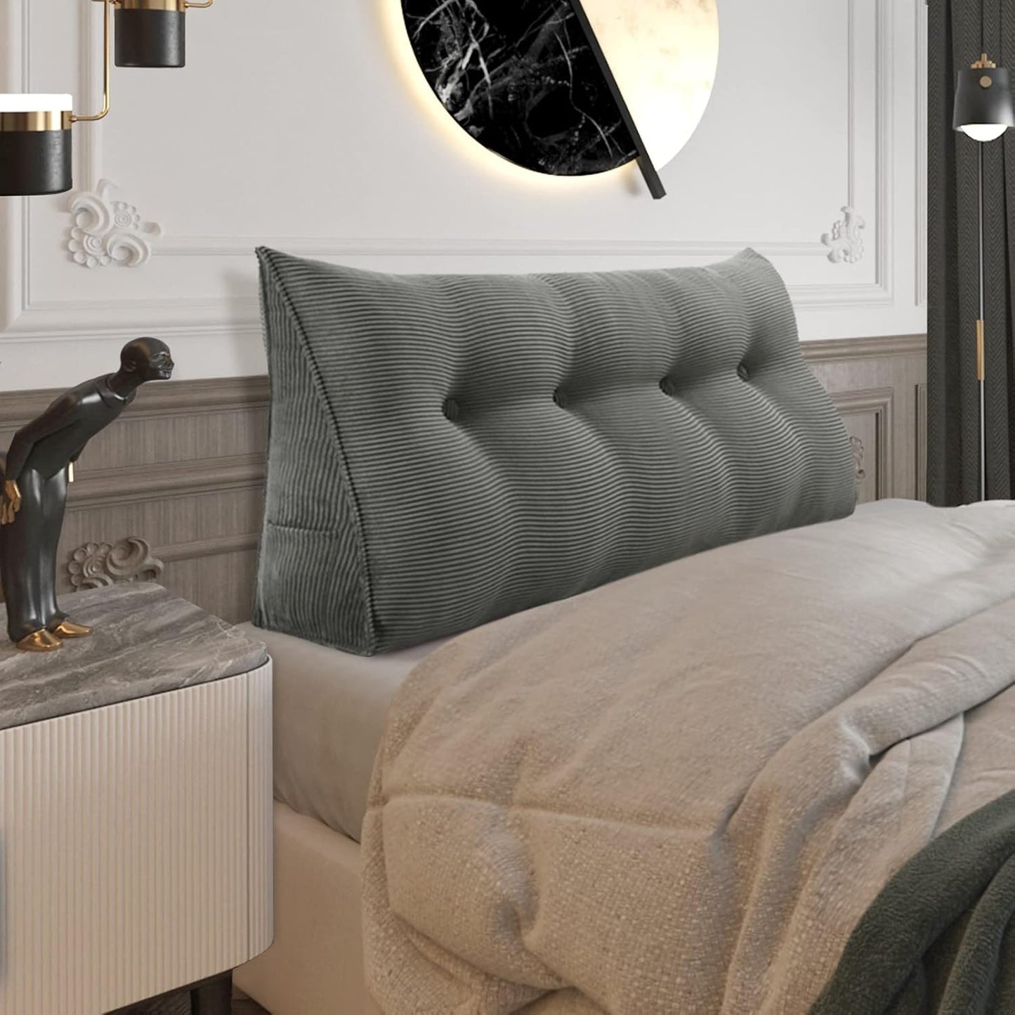 Fully Stuffed Thicken Headboard Pillow Twin Padded Headboard Soft and Firm Support Large Bolster Triangular Bed Wedge Pillow Backrest Positioning Bed Rest Reading Pillows for Bed Corduroy Black