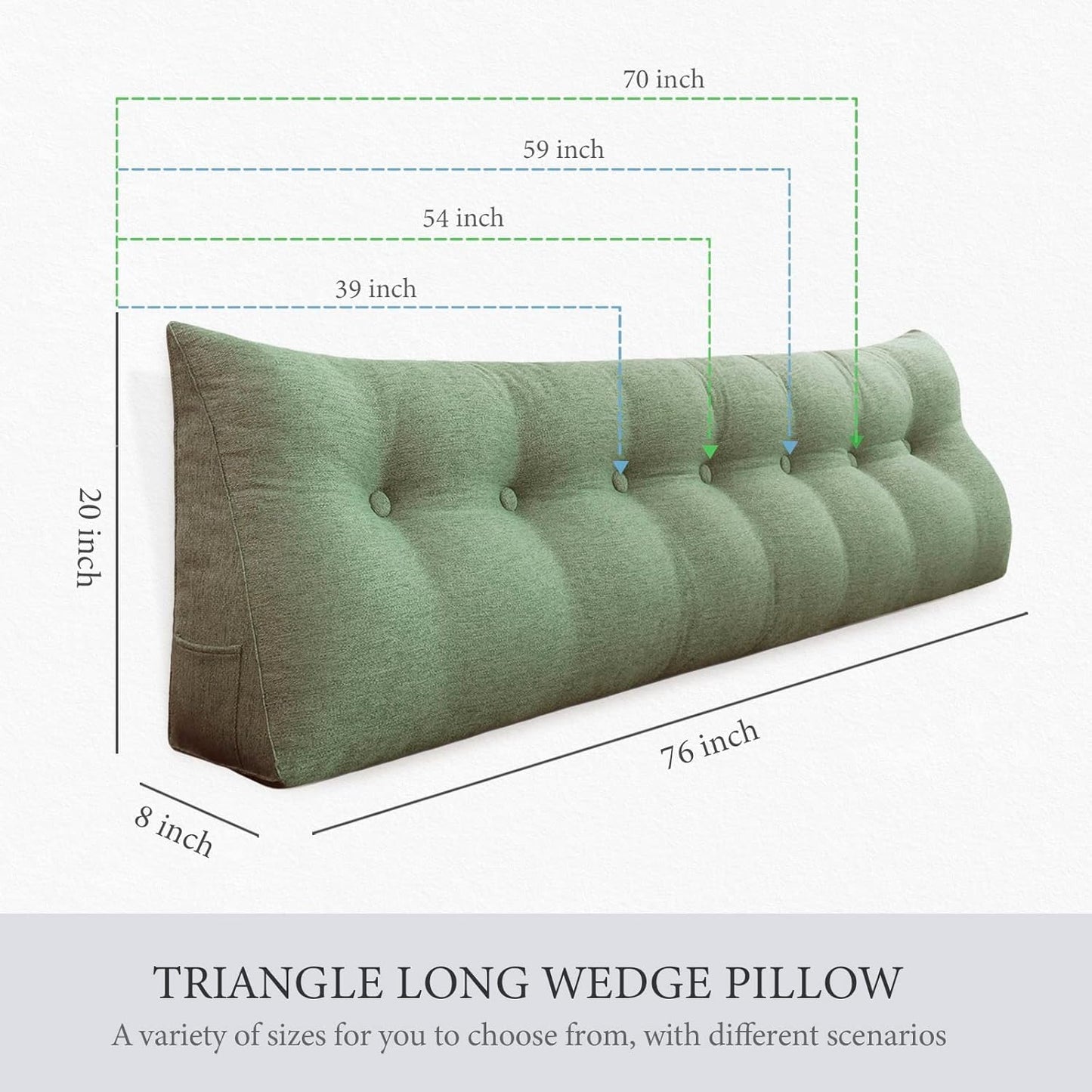 Headboard Pillow Wedge Full Size Large Bolster Pillow for Bed Triangle Reading Pillow Back Support Pillow for Sitting Up in Bed XXL Couch Rest Backrest Cushion Linen Sage Green