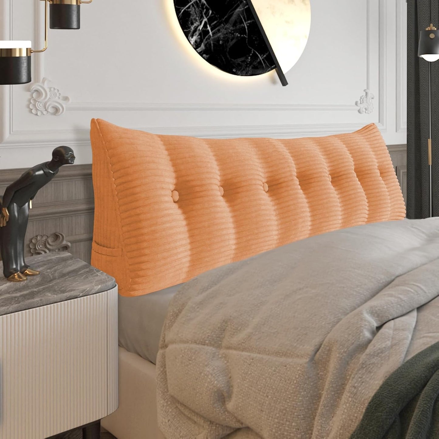 Fully Stuffed Thicken Headboard Pillow Twin Padded Headboard Soft and Firm Support Large Bolster Triangular Bed Wedge Pillow Backrest Positioning Bed Rest Reading Pillows for Bed Corduroy Black