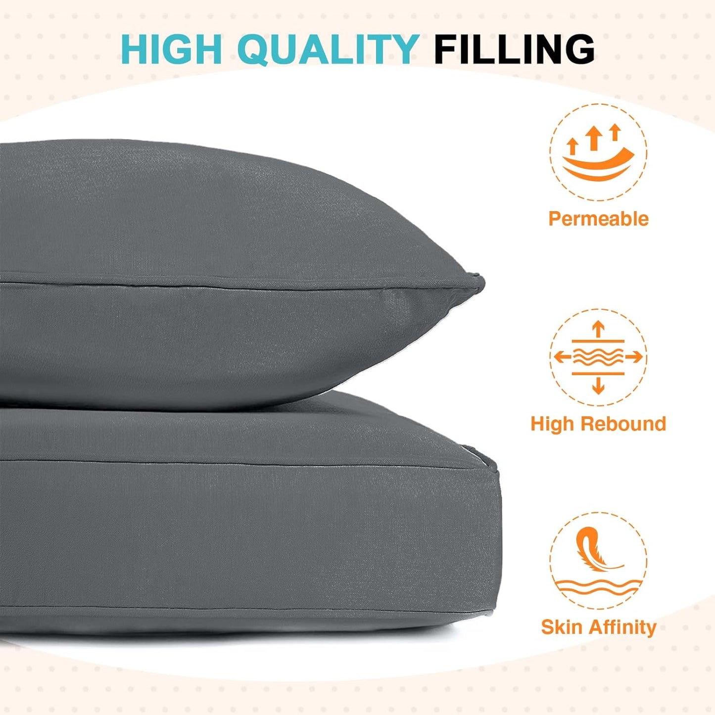 EAGLE PEAK Outdoor Deep Seat Patio Seat Cushion Set, 25 x 25 x 5 inch, 2-Piece Back Chair Cushion, Set of 4, Gray
