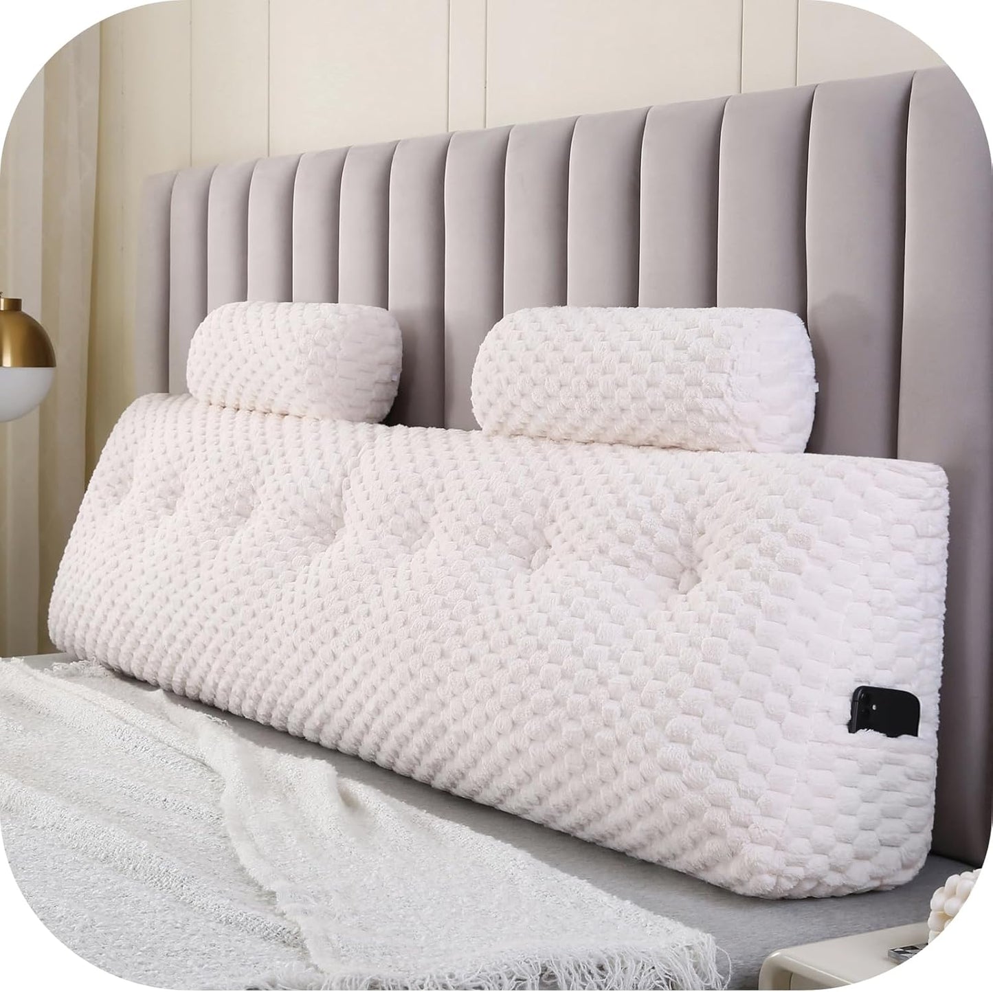 Wedge Headboard Pillows + 2 Head Roll Pillow Bed Wedge Pillow for Headboard Large Bolster for Bed Rest Reading Pillows Backrest Pillows for Sitting in Bed Backrest Positioning Support