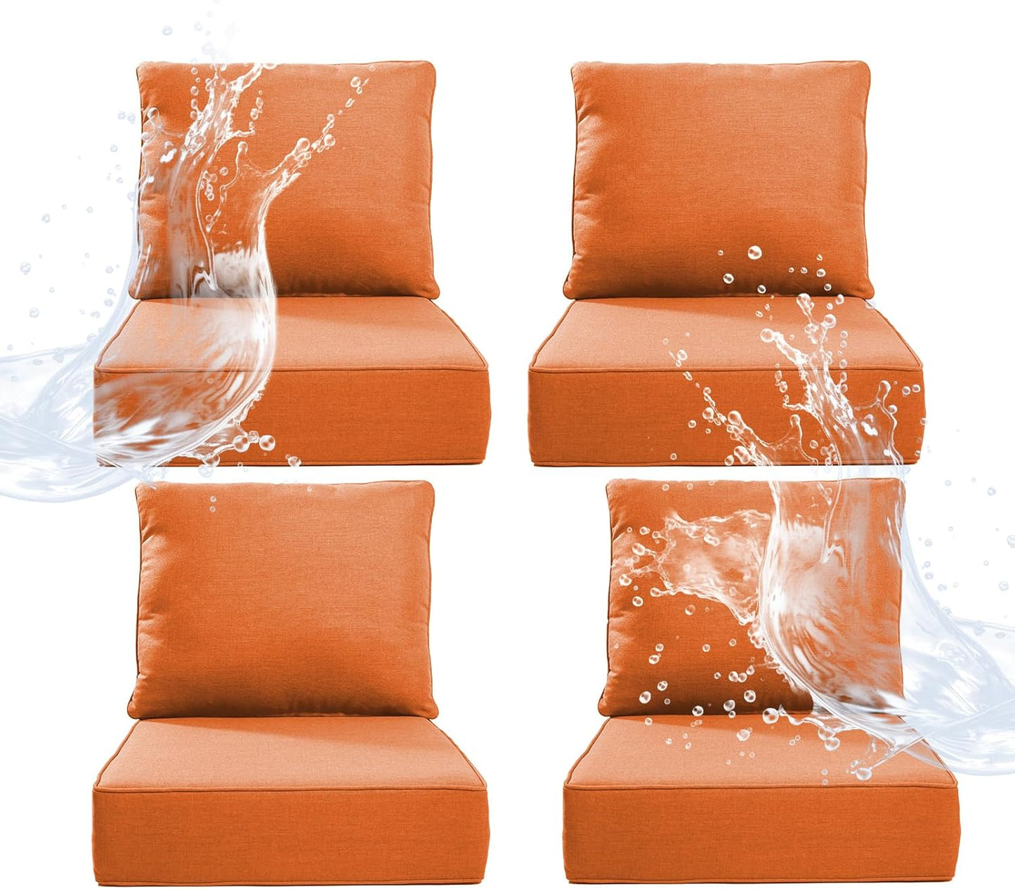 6" Thicker Outdoor Chair Cushion 3 Sets - 24" *24" *6" Waterproof Patio Furniture Cushions with Removable Cover, 28D High Density Sponge Filling Thicken Outdoor Patio Cushions - Beige