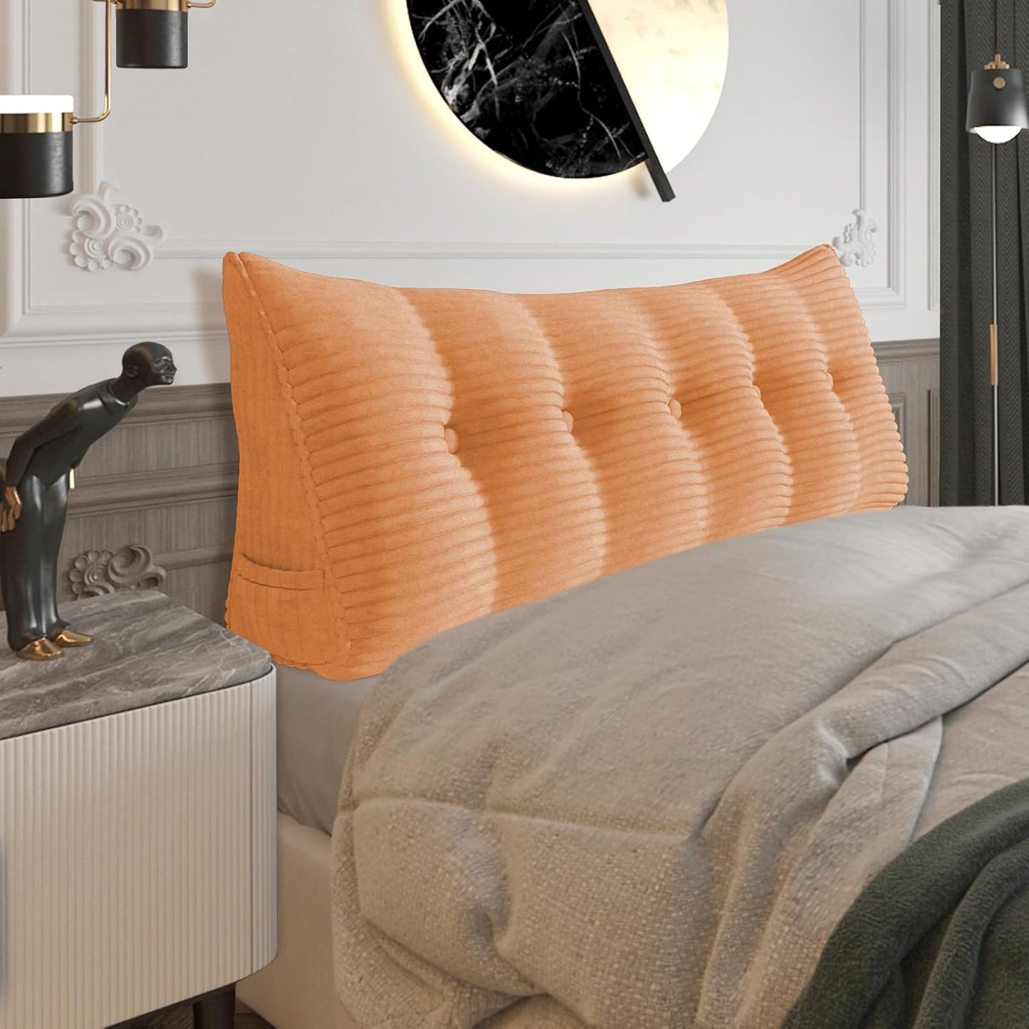 Fully Stuffed Thicken Headboard Pillow Twin Padded Headboard Soft and Firm Support Large Bolster Triangular Bed Wedge Pillow Backrest Positioning Bed Rest Reading Pillows for Bed Corduroy Black
