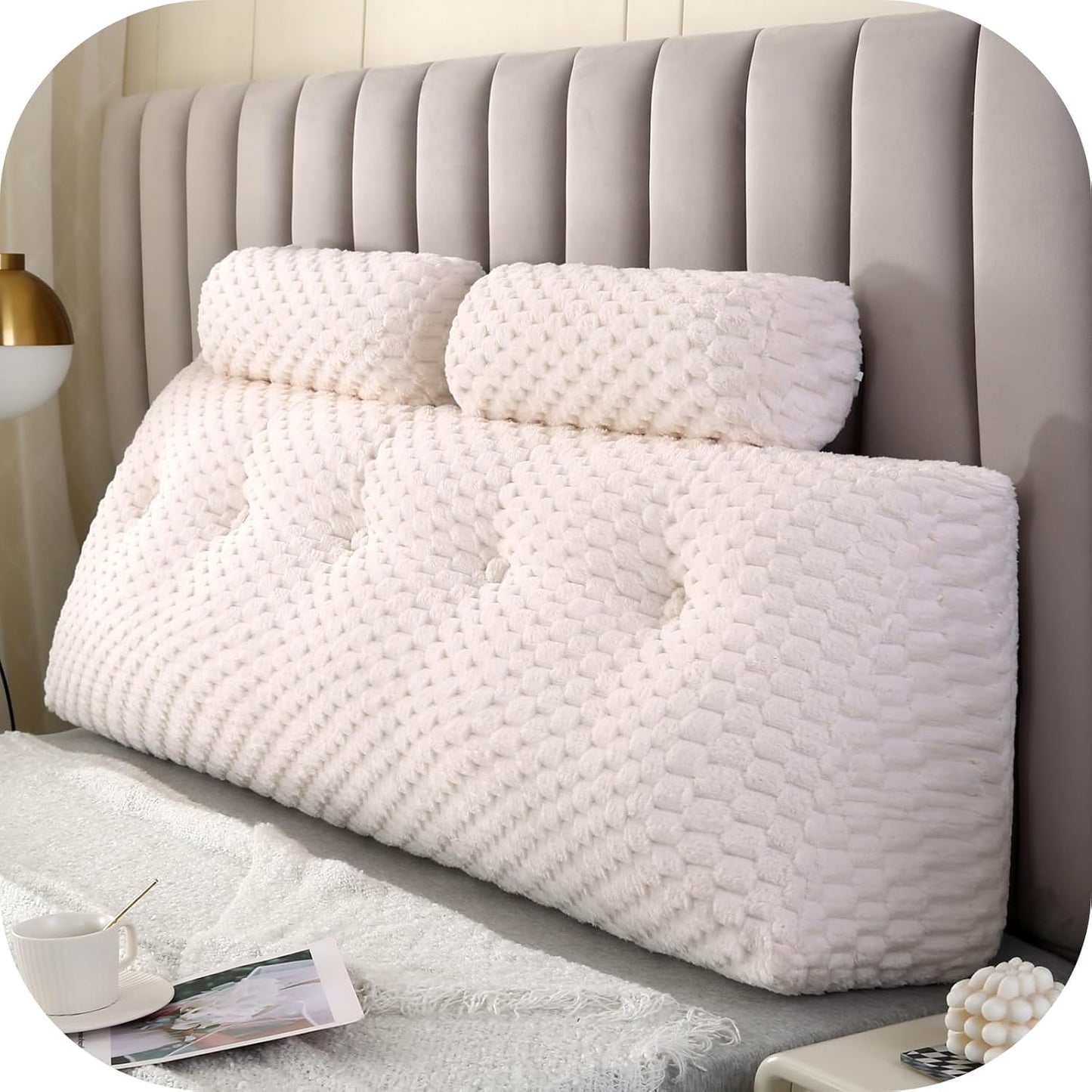Wedge Headboard Pillows + 2 Head Roll Pillow Bed Wedge Pillow for Headboard Large Bolster for Bed Rest Reading Pillows Backrest Pillows for Sitting in Bed Backrest Positioning Support
