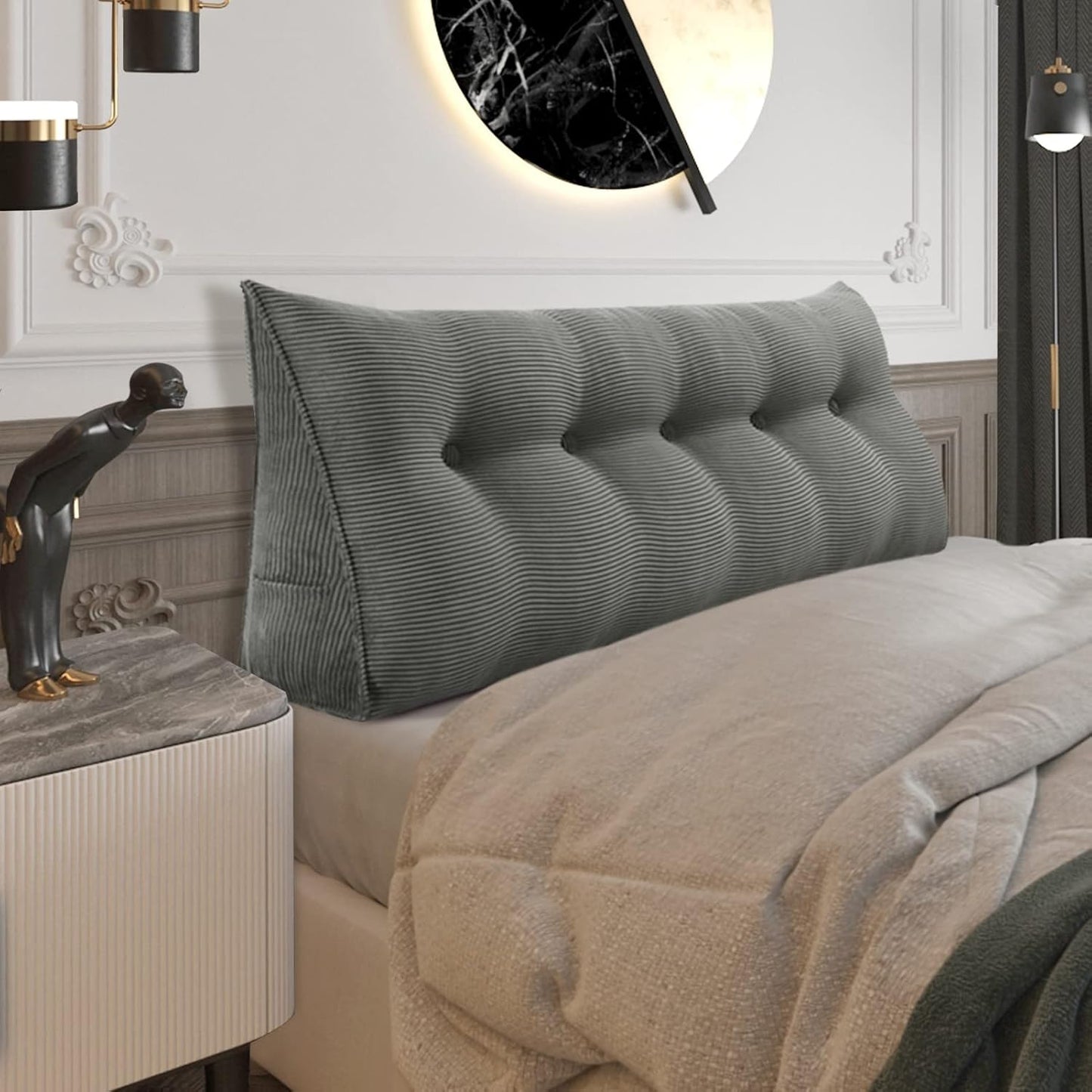 Fully Stuffed Thicken Headboard Pillow Twin Padded Headboard Soft and Firm Support Large Bolster Triangular Bed Wedge Pillow Backrest Positioning Bed Rest Reading Pillows for Bed Corduroy Black
