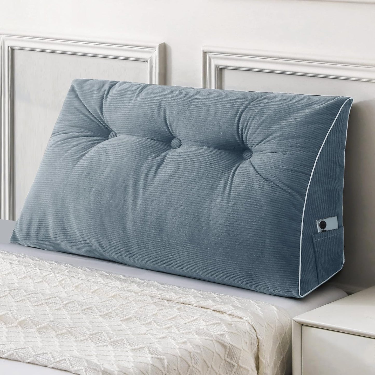 Sasttie Headboard Pillow Queen, Triangular Wedge Pillow Headboard, Wedge Headboard Pillow for Bed Sofa, Daybed Pillows for Sitting up, Reading or Working with Removable Cover, Dark Grey