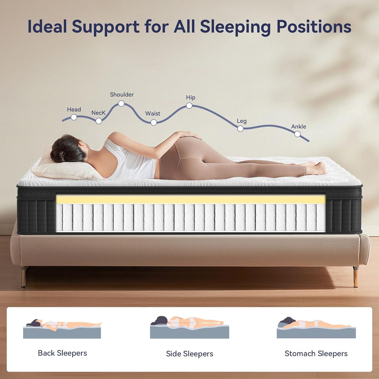 Queen Mattress, 12 Inch Queen Hybrid Mattress in a Box, Upgrade Individually Pocket Springs, Medium Firm, Pressure Relief, Breathable Comfort and Durable, CertiPUR-US Certified