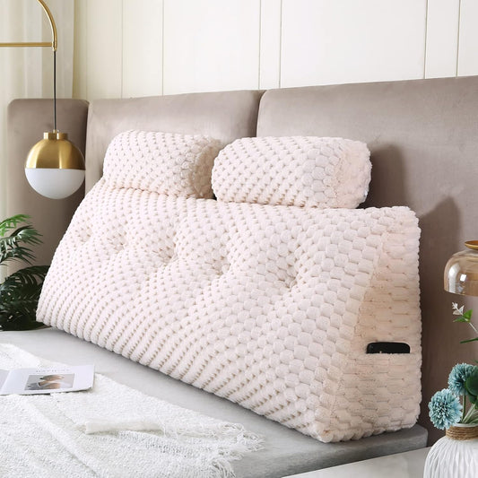 Wedge Headboard Pillows + 2 Head Roll Pillow Bed Wedge Pillow for Headboard Large Bolster for Bed Rest Reading Pillows Backrest Pillows for Sitting in Bed Backrest Positioning Support
