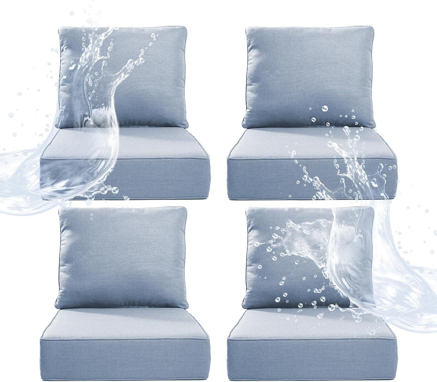 6" Thicker Outdoor Chair Cushion 3 Sets - 24" *24" *6" Waterproof Patio Furniture Cushions with Removable Cover, 28D High Density Sponge Filling Thicken Outdoor Patio Cushions - Beige
