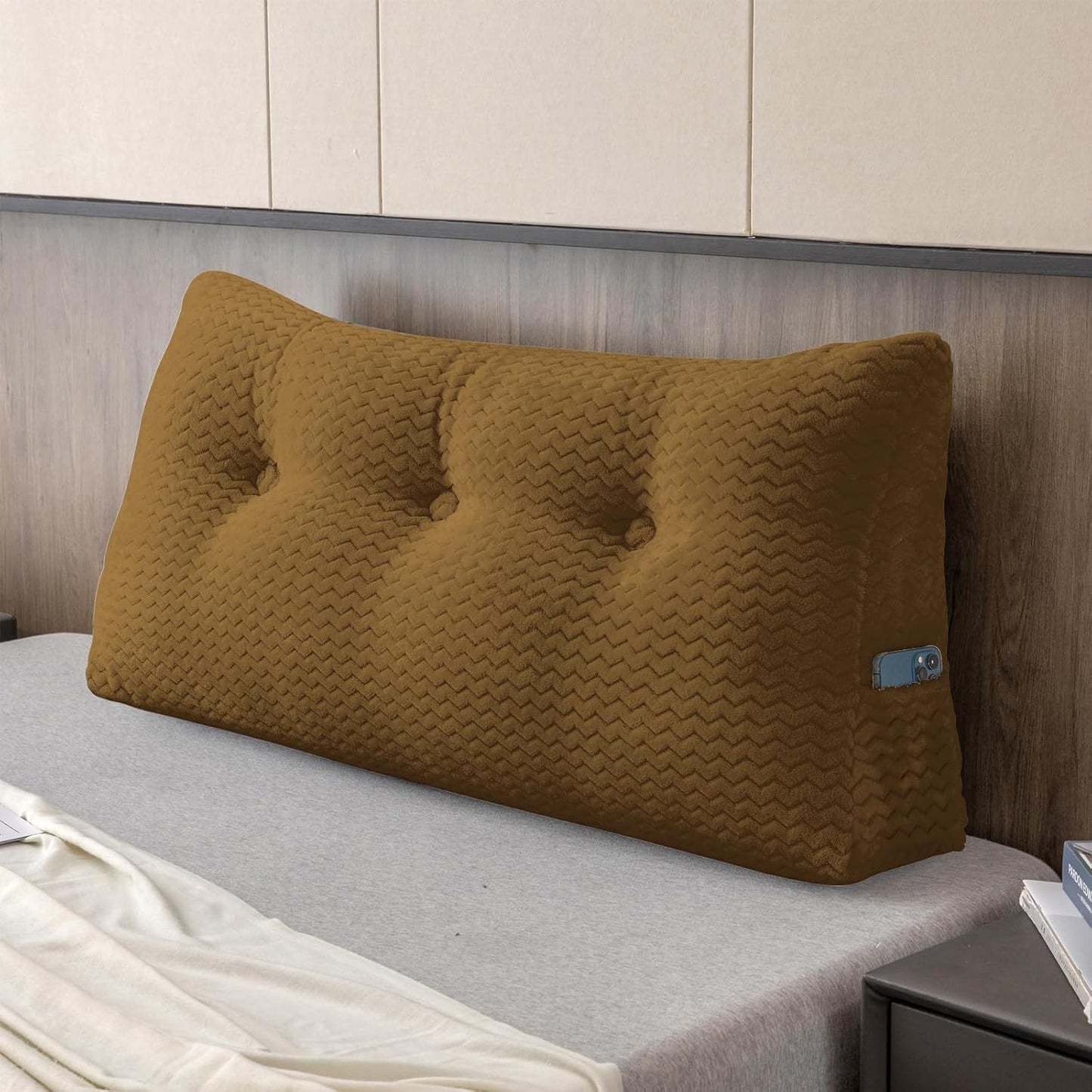 Large Bolster Triangular Headboard Wedge Backrest Positioning Support Bed Rest Reading Pillows Headboard Wedge Pillows for Day Bed with Removable Cover