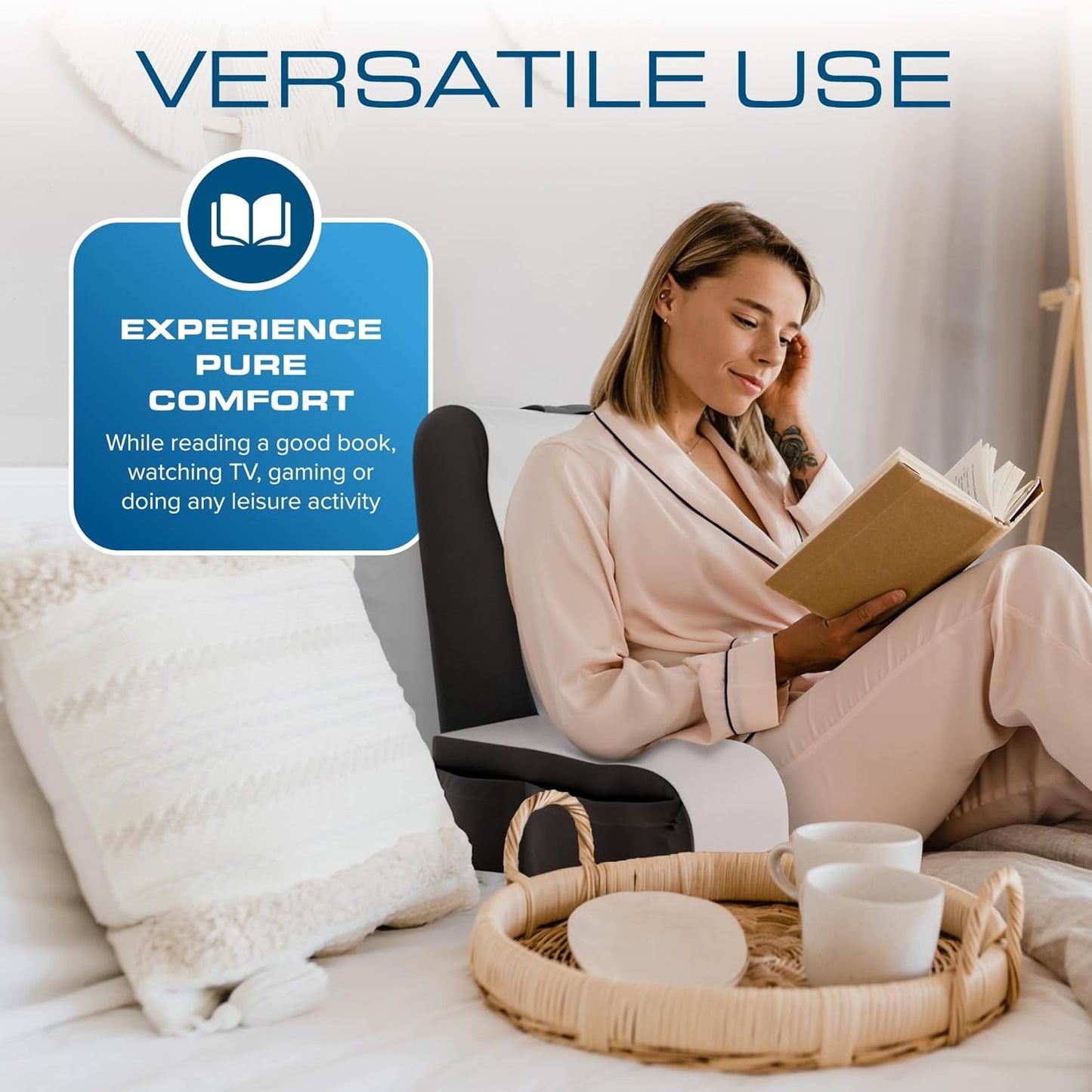 Kӧlbs Reading Wedge Pillow Chic Gray and White Jacquard Cover Back Pillow for Bed Sitting Up, Cushion with Arms for TV Book Gaming Dorm Rooms, Backrest