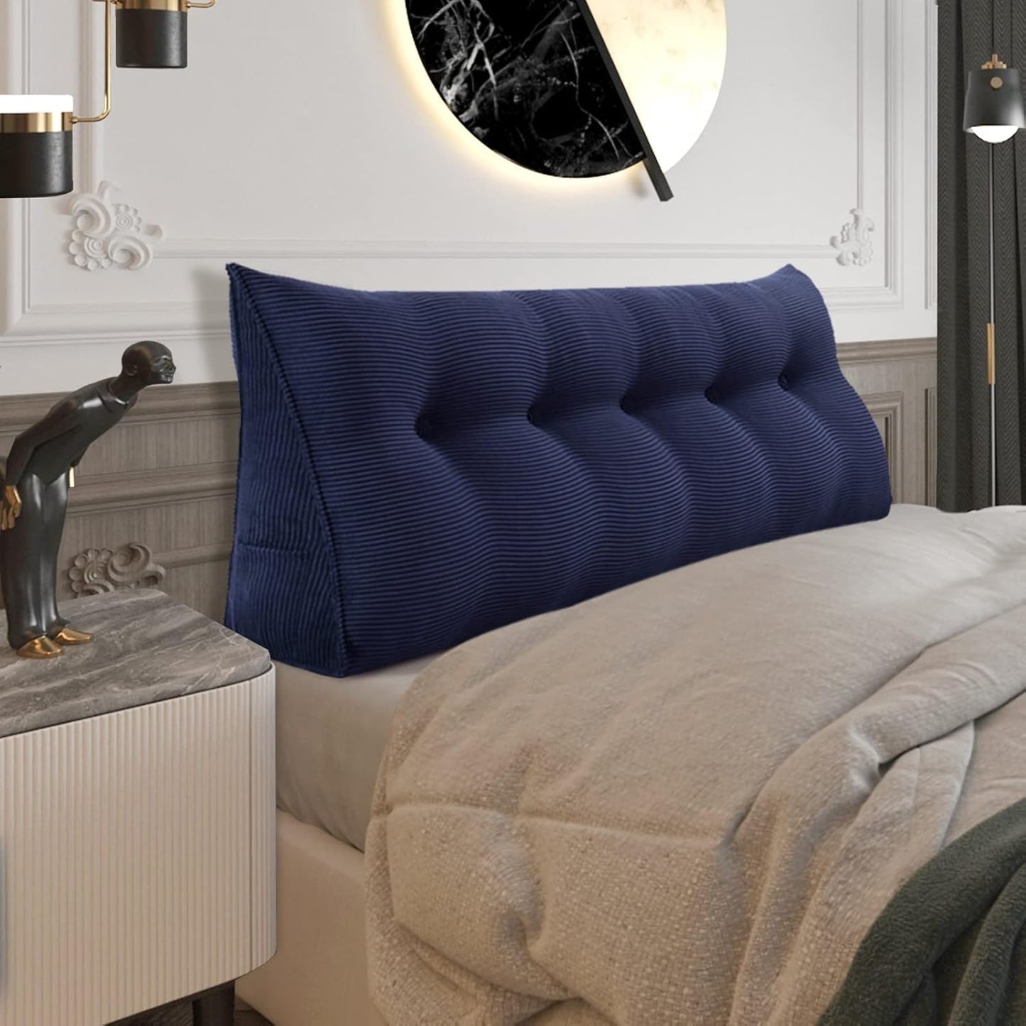 Fully Stuffed Thicken Headboard Pillow Twin Padded Headboard Soft and Firm Support Large Bolster Triangular Bed Wedge Pillow Backrest Positioning Bed Rest Reading Pillows for Bed Corduroy Black