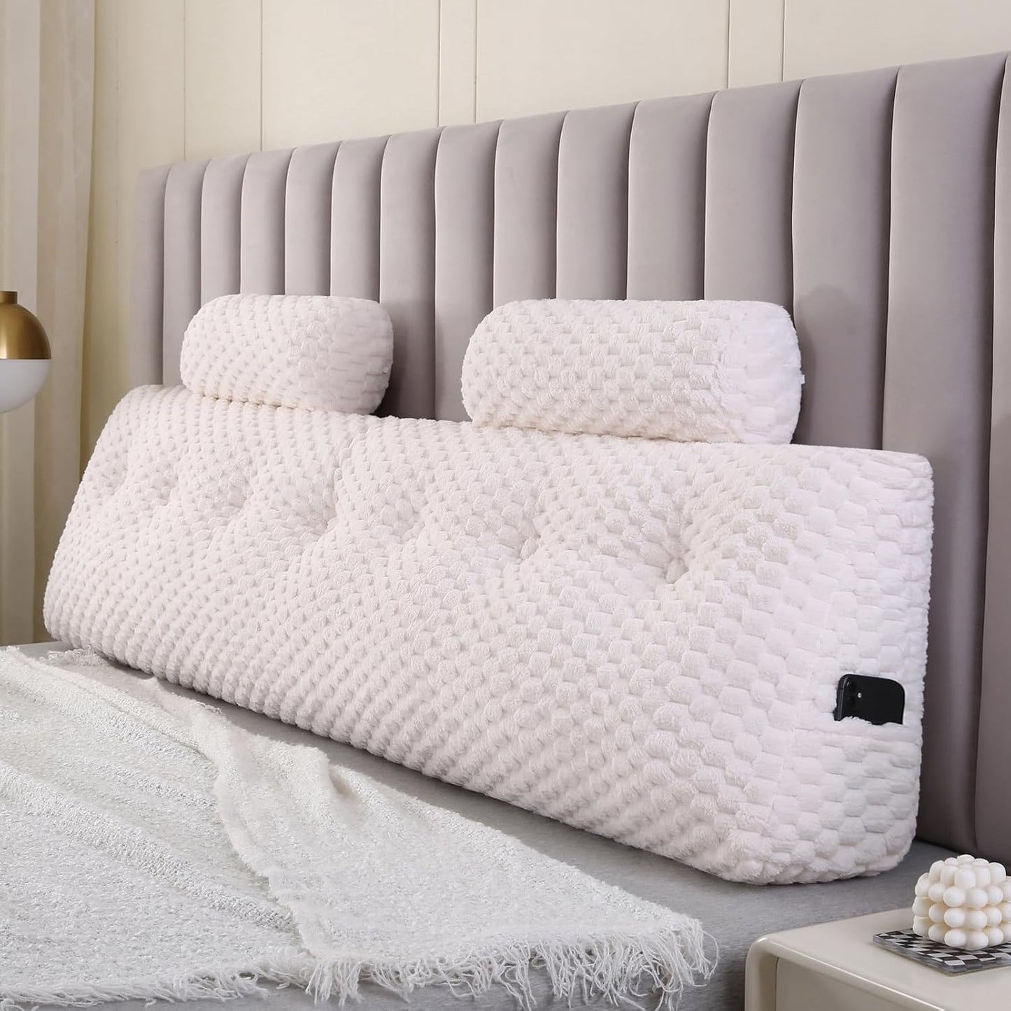 Wedge Headboard Pillows + 2 Head Roll Pillow Bed Wedge Pillow for Headboard Large Bolster for Bed Rest Reading Pillows Backrest Pillows for Sitting in Bed Backrest Positioning Support