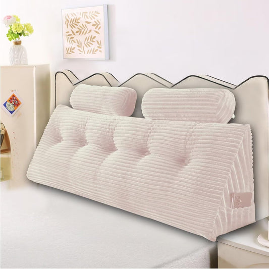 Headboard Pillow for Perfect Reading and Relaxation - Beige Wedge Backrest Pillow for Bed,Daybed,and Lounging - Supportive and Stylish Long Pillow for Sitting and Sleeping Queen (59x8x20 Inches)
