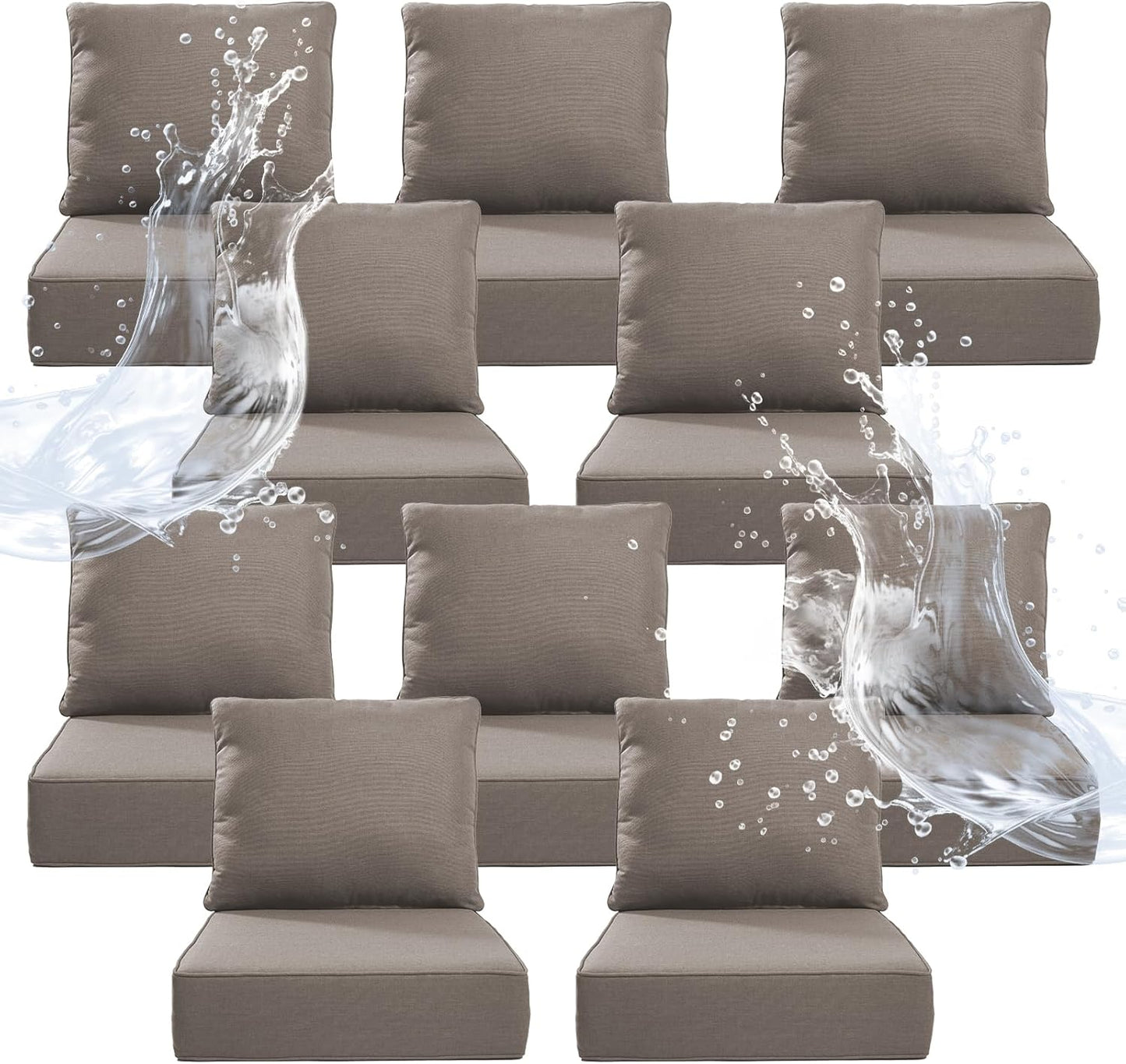 6" Thicker Outdoor Chair Cushion 3 Sets - 24" *24" *6" Waterproof Patio Furniture Cushions with Removable Cover, 28D High Density Sponge Filling Thicken Outdoor Patio Cushions - Beige