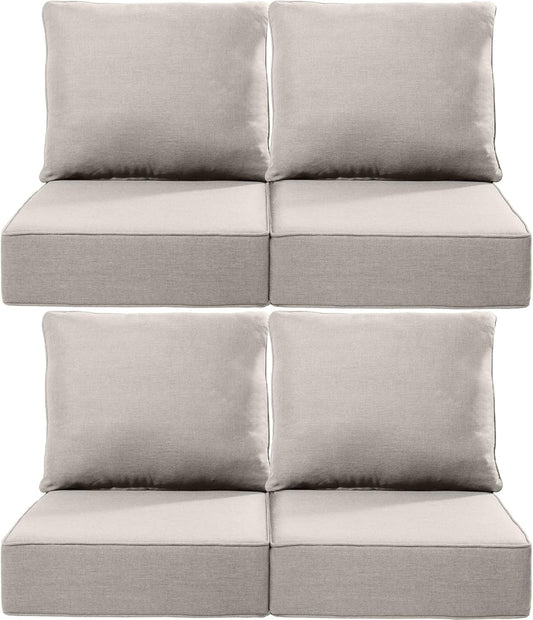 Luxury 24x24x6 Outdoor Chair Cushions Set of 4 - Heavy Duty Water-Resistant Comfortable Cushion for Patio Furniture Set Dining Gliding Rocking Chairs Loveseat L-Shape Sofa - Beige