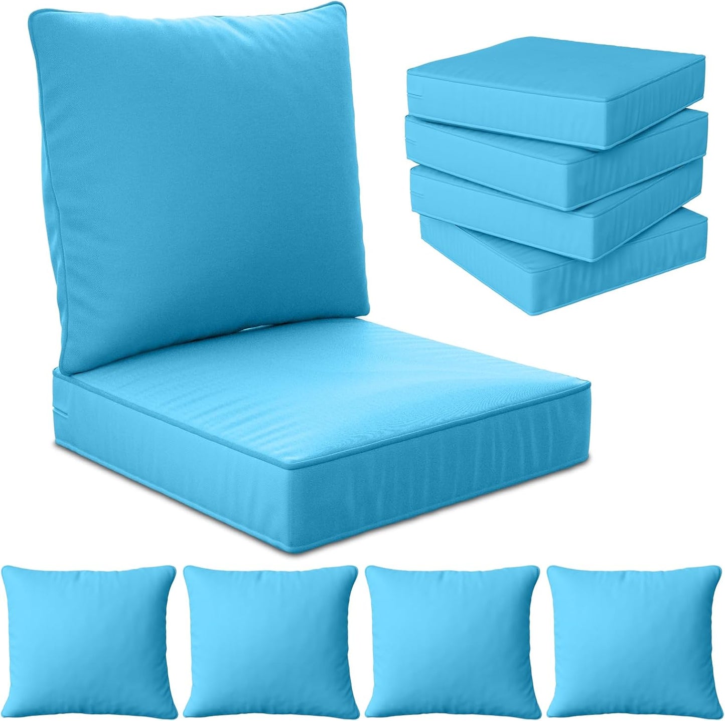 24" x 24" x 6" Outdoor Deep Seat Cushions Set - 4 Set Waterproof & Fade Resistant Patio Furniture Replacement Cushions, Non-Slip Outdoor Cushions Fit Loveseats, Couches, Chairs, and Sofas.