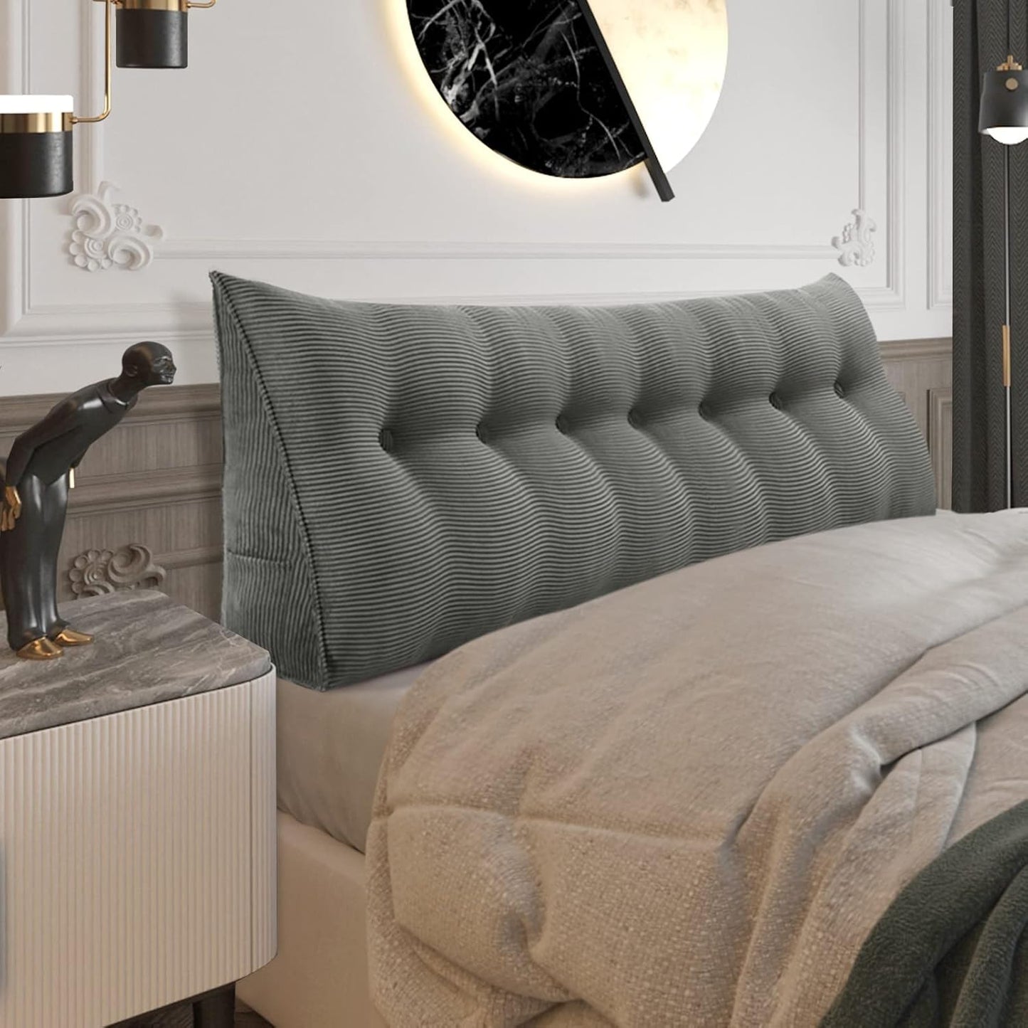 Fully Stuffed Thicken Headboard Pillow Twin Padded Headboard Soft and Firm Support Large Bolster Triangular Bed Wedge Pillow Backrest Positioning Bed Rest Reading Pillows for Bed Corduroy Black
