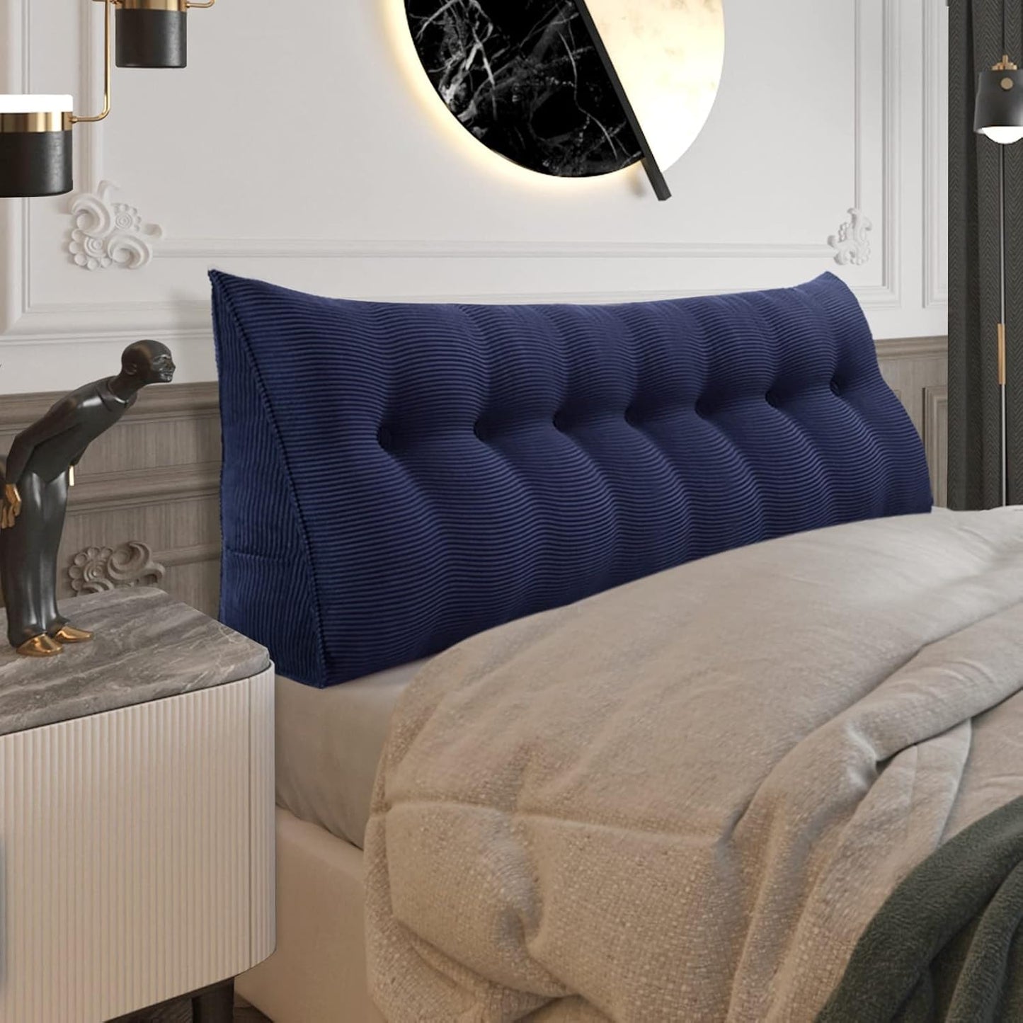 Fully Stuffed Thicken Headboard Pillow Twin Padded Headboard Soft and Firm Support Large Bolster Triangular Bed Wedge Pillow Backrest Positioning Bed Rest Reading Pillows for Bed Corduroy Black