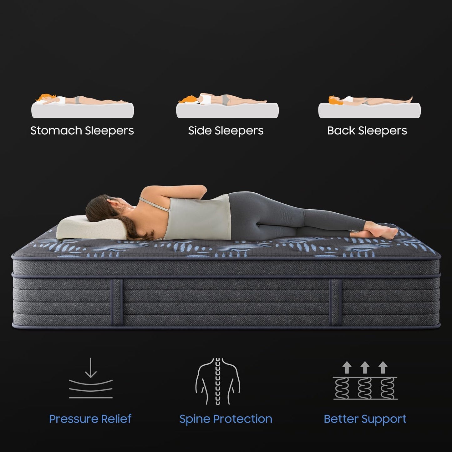 Queen Mattress, 10 Inch Premium Hybrid Mattress with Advanced Pocket Spring Technology,Optimal Spinal Support,Pain Relief and Motion Isolation,365 Night Trial - Forever Warranty,CertiPUR-US