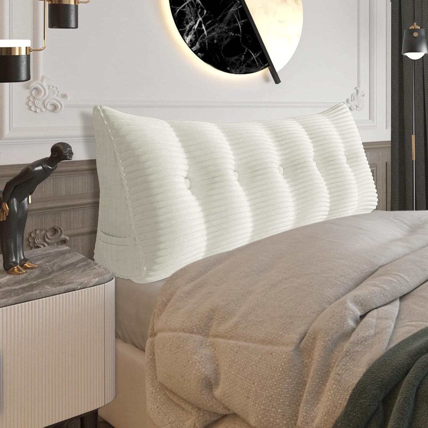Fully Stuffed Thicken Headboard Pillow Twin Padded Headboard Soft and Firm Support Large Bolster Triangular Bed Wedge Pillow Backrest Positioning Bed Rest Reading Pillows for Bed Corduroy Black