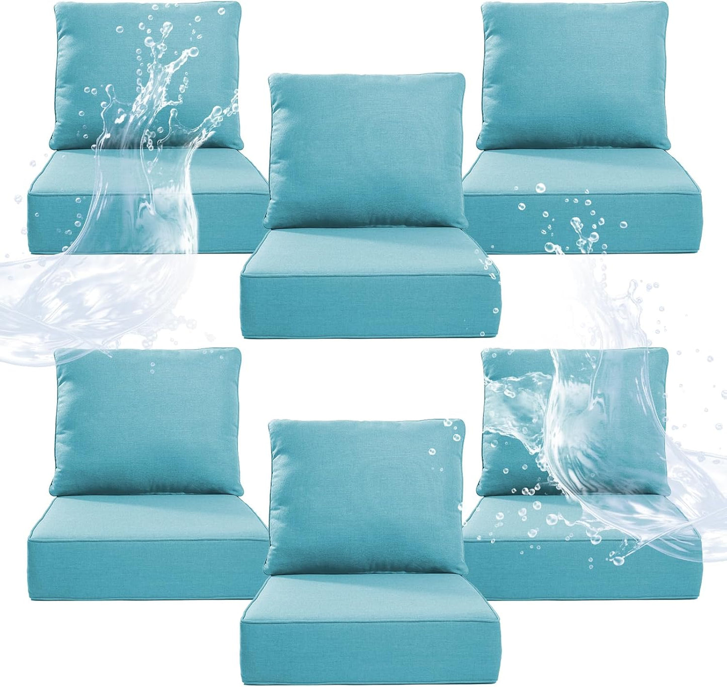 6" Thicker Outdoor Chair Cushion 3 Sets - 24" *24" *6" Waterproof Patio Furniture Cushions with Removable Cover, 28D High Density Sponge Filling Thicken Outdoor Patio Cushions - Beige