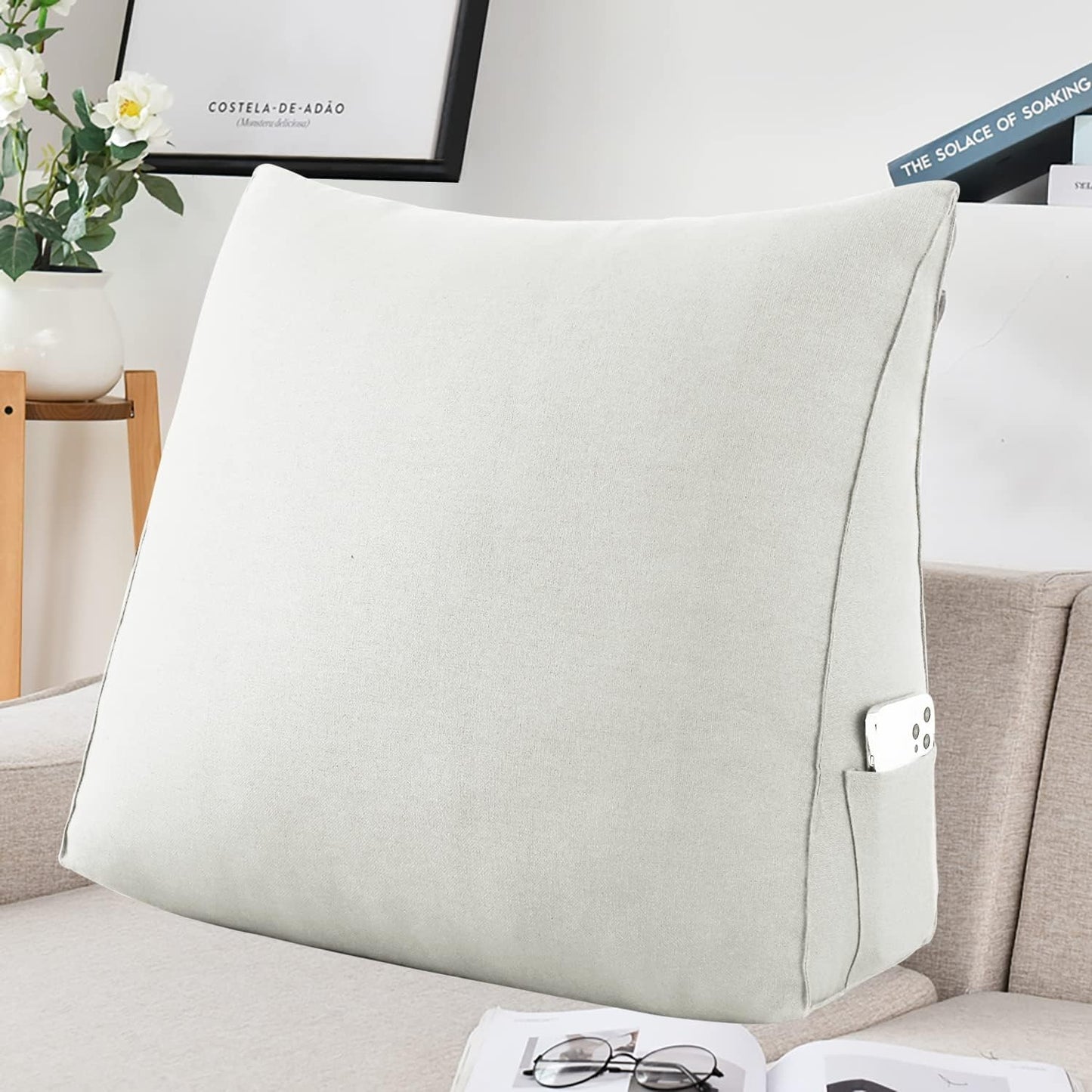 Headboard Pillow Wedge Full Size Large Bolster Pillow for Bed Triangle Reading Pillow Back Support Pillow for Sitting Up in Bed XXL Couch Rest Backrest Cushion Linen Sage Green