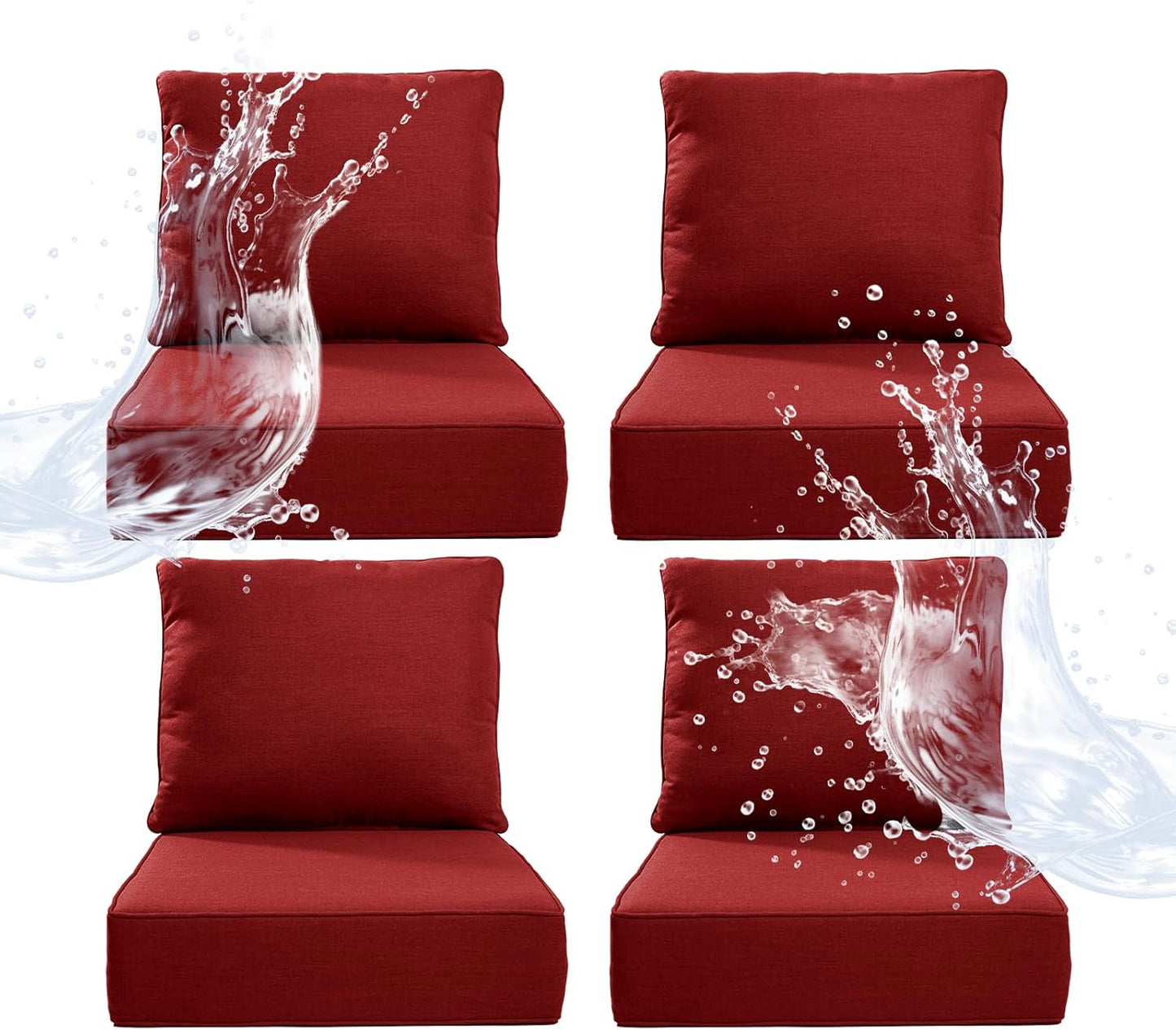 6" Thicker Outdoor Chair Cushion 3 Sets - 24" *24" *6" Waterproof Patio Furniture Cushions with Removable Cover, 28D High Density Sponge Filling Thicken Outdoor Patio Cushions - Beige