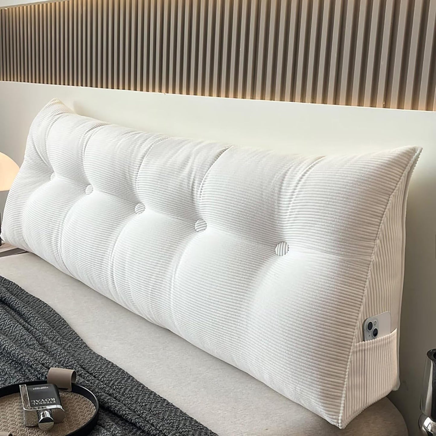 Large Bed Wedge Headboard Pillow Twin College Dorm Reading Pillow White Back Support Corduroy Triangular Lumbar Pillow Body Positioning Bed Pillow for Day Bed Bunk Bed