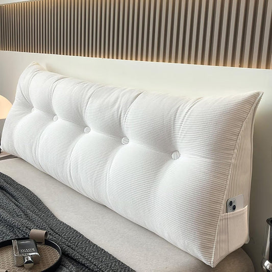Large Bed Wedge Headboard Pillow Twin College Dorm Reading Pillow White Back Support Corduroy Triangular Lumbar Pillow Body Positioning Bed Pillow for Day Bed Bunk Bed