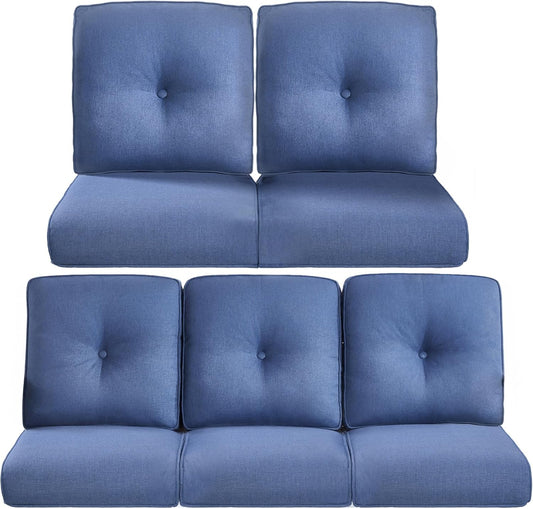 22x25/22x24 Outdoor Cushions for Patio 5 Piece Set - Set of 5 Water-Resistant Replacement Cushion for Wicker Dining Rocking Swivel Chairs Loveseat Couch Sectional Sofa - Navy Blue/Button
