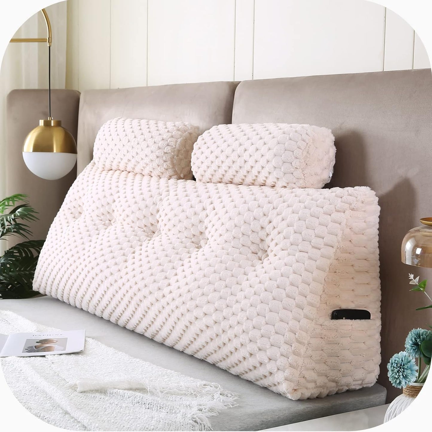 Wedge Headboard Pillows + 2 Head Roll Pillow Bed Wedge Pillow for Headboard Large Bolster for Bed Rest Reading Pillows Backrest Pillows for Sitting in Bed Backrest Positioning Support
