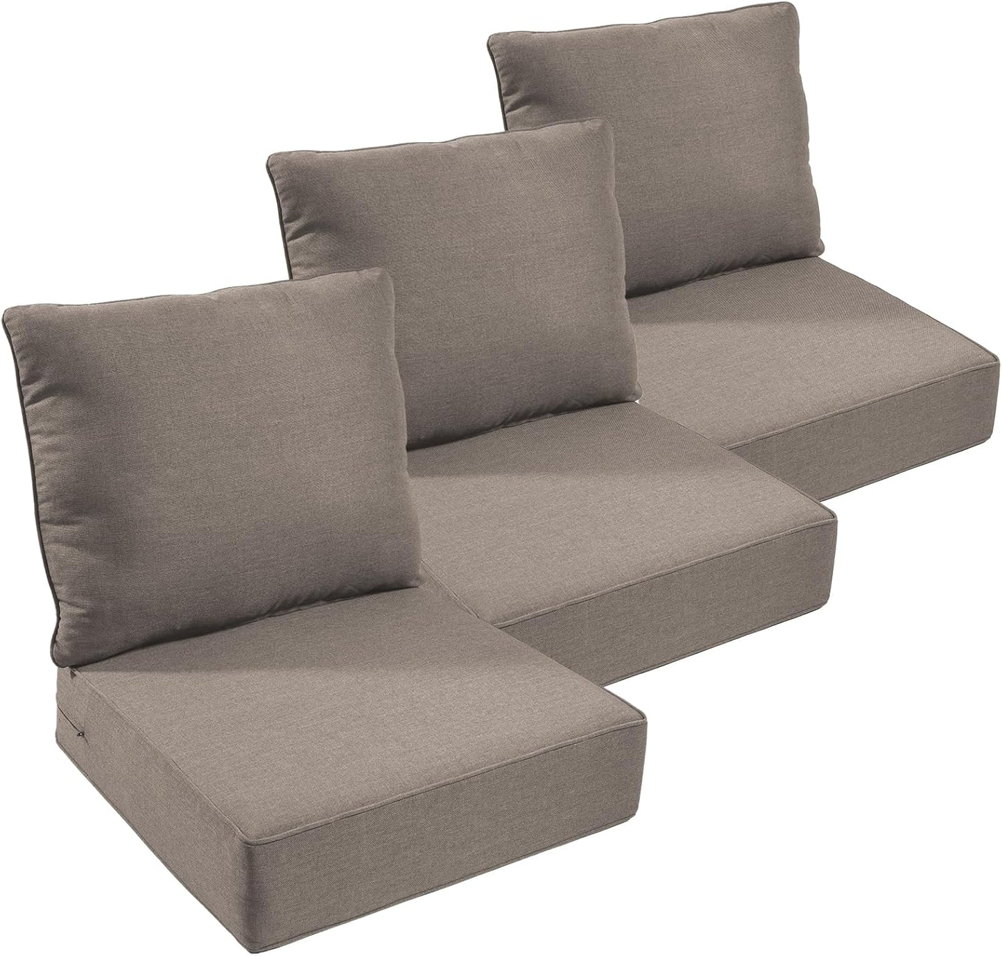 Outdoor Chair Cushions Set of 3, Waterproof 24x24 Patio Chair Cushion, 6" Thickened Seat Cushion for Outdoor Furniture, Couch Cushion Replacement, Include 3 Back & 3 Seat Cushions, Thick/Beige
