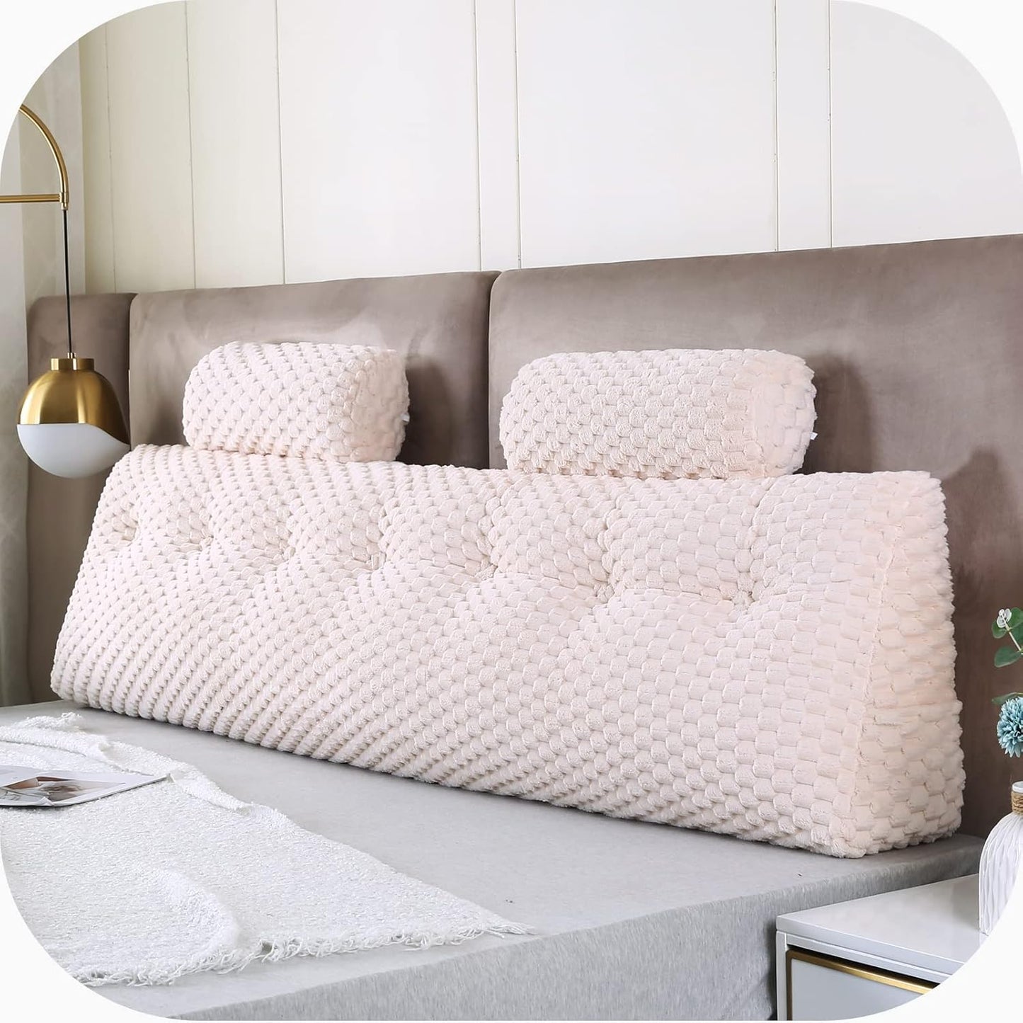 Wedge Headboard Pillows + 2 Head Roll Pillow Bed Wedge Pillow for Headboard Large Bolster for Bed Rest Reading Pillows Backrest Pillows for Sitting in Bed Backrest Positioning Support