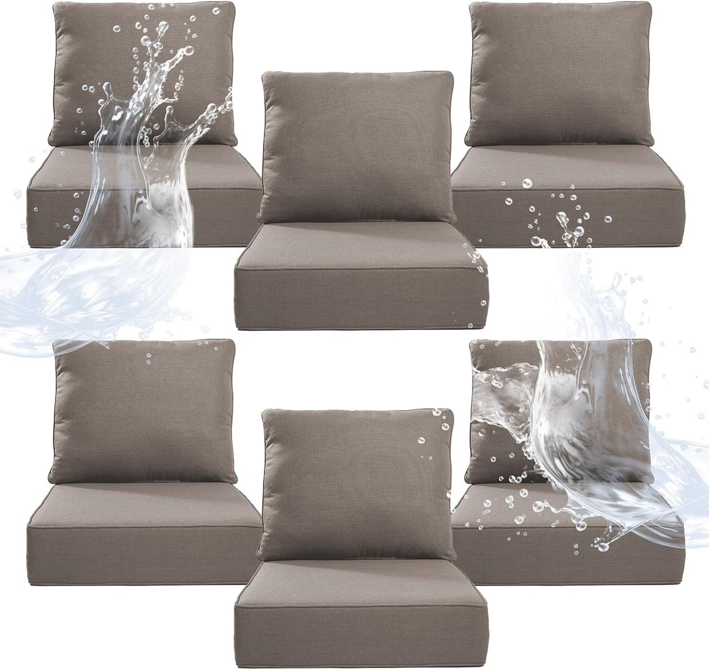 6" Thicker Outdoor Chair Cushion 3 Sets - 24" *24" *6" Waterproof Patio Furniture Cushions with Removable Cover, 28D High Density Sponge Filling Thicken Outdoor Patio Cushions - Beige