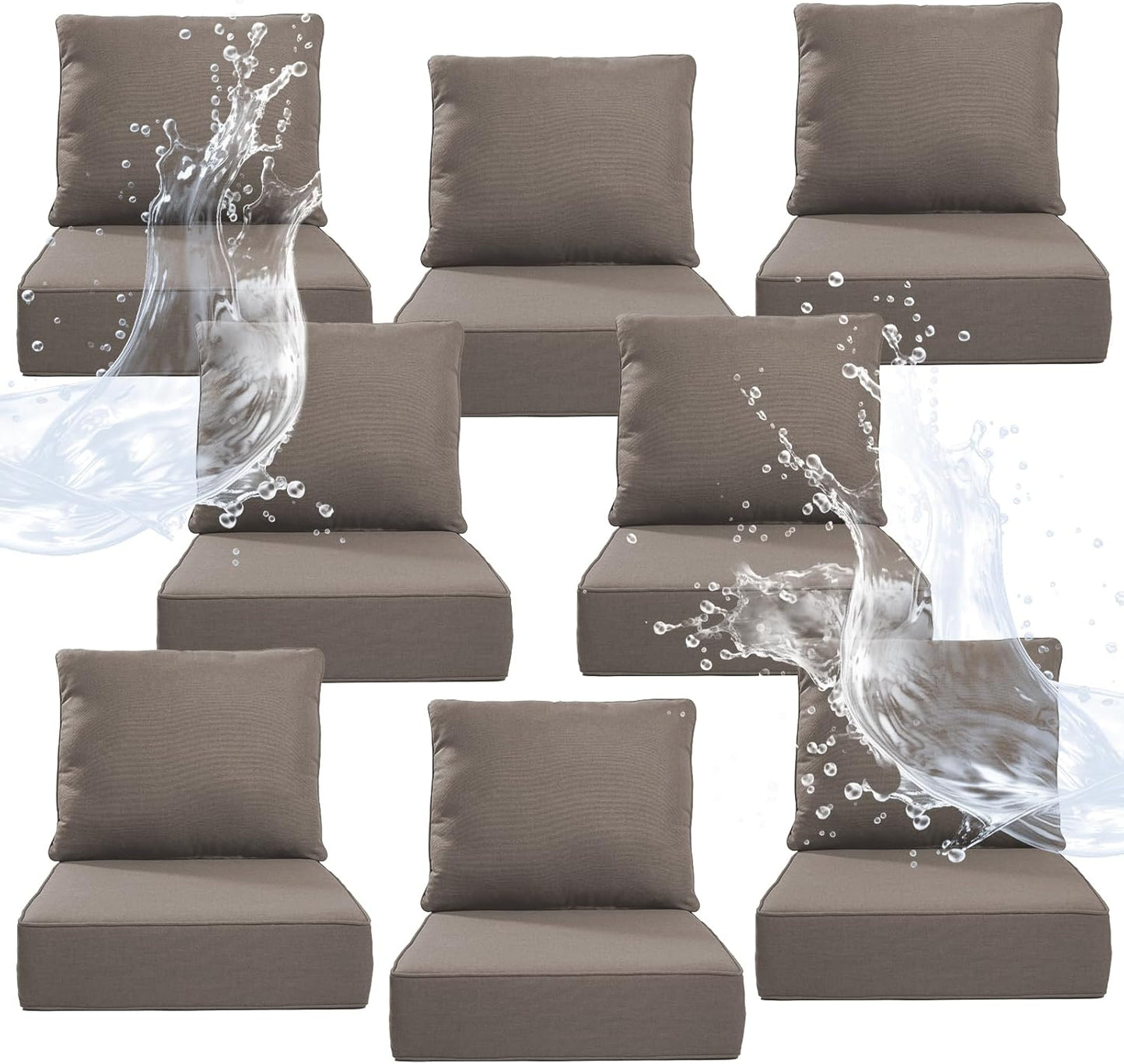 6" Thicker Outdoor Chair Cushion 3 Sets - 24" *24" *6" Waterproof Patio Furniture Cushions with Removable Cover, 28D High Density Sponge Filling Thicken Outdoor Patio Cushions - Beige