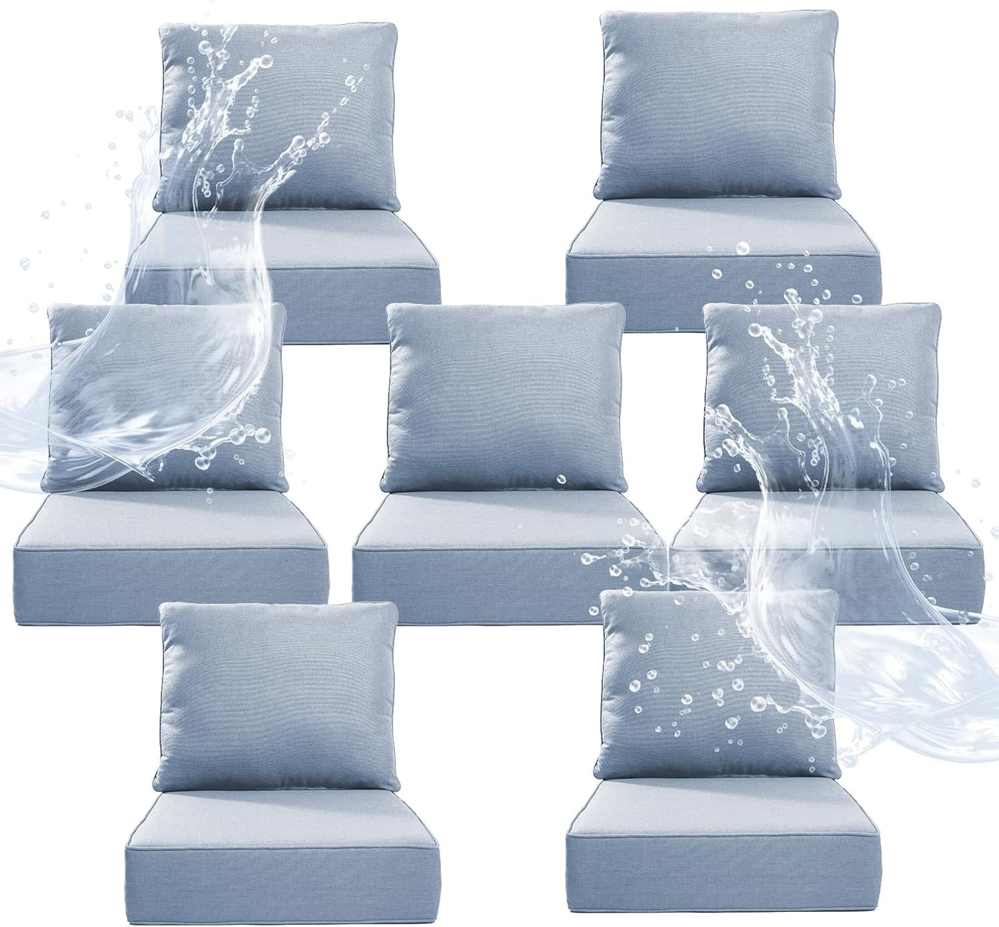 6" Thicker Outdoor Chair Cushion 3 Sets - 24" *24" *6" Waterproof Patio Furniture Cushions with Removable Cover, 28D High Density Sponge Filling Thicken Outdoor Patio Cushions - Beige