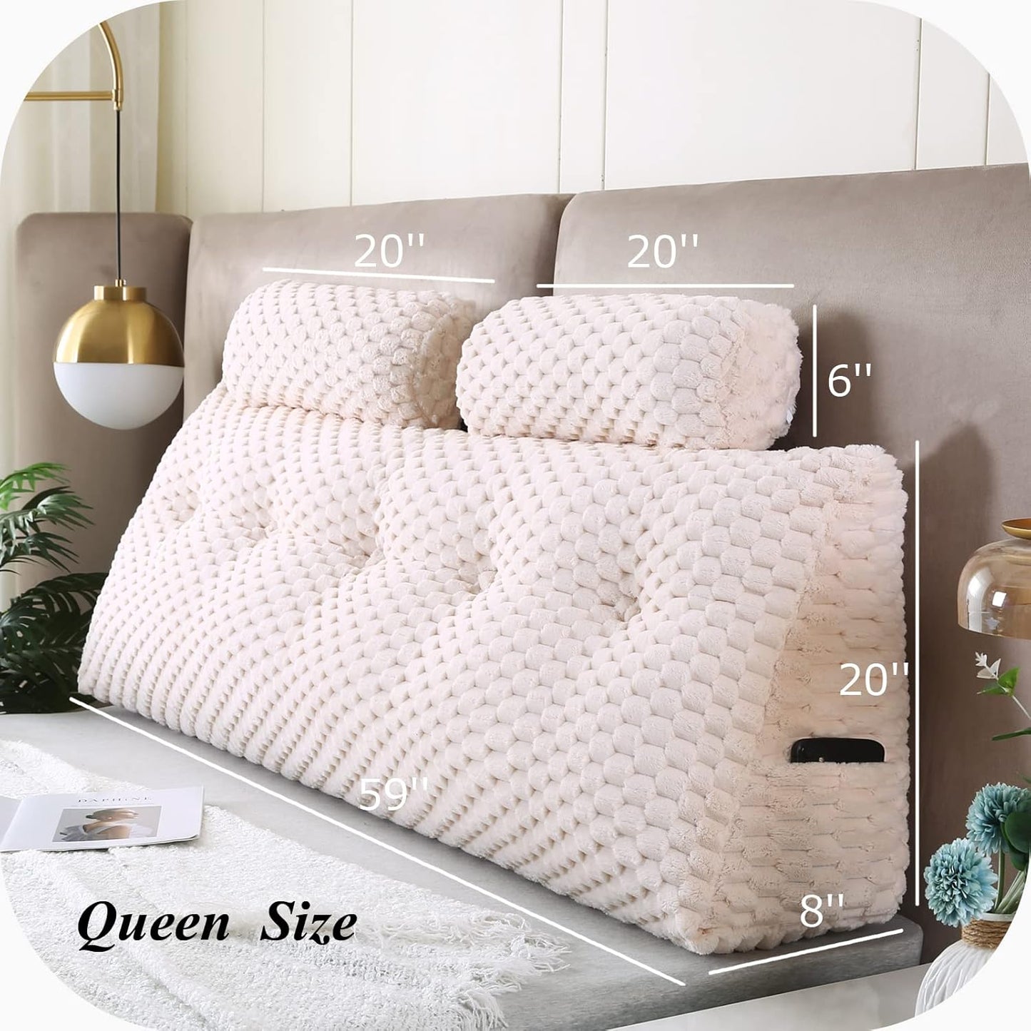 Wedge Headboard Pillows + 2 Head Roll Pillow Bed Wedge Pillow for Headboard Large Bolster for Bed Rest Reading Pillows Backrest Pillows for Sitting in Bed Backrest Positioning Support