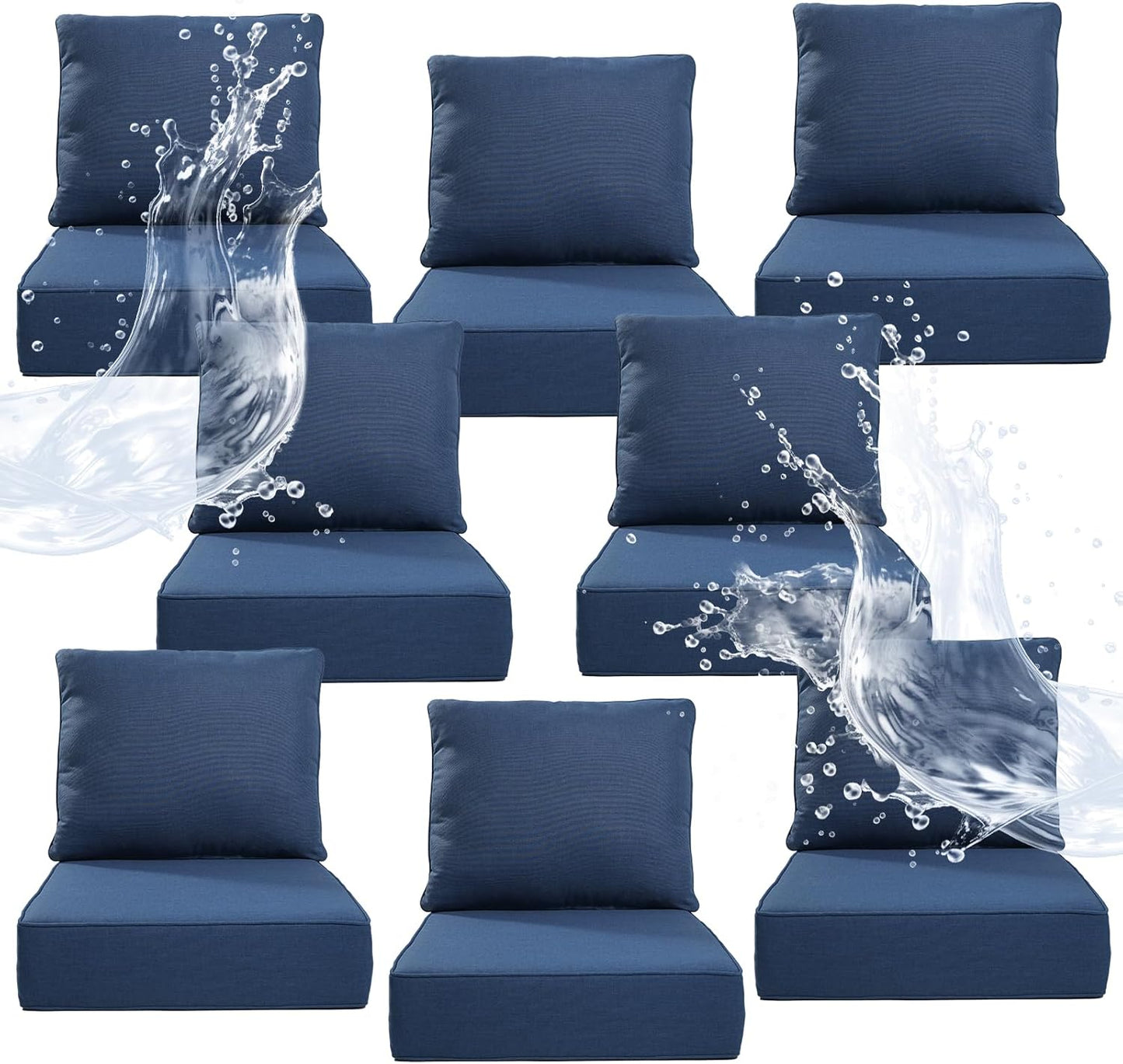 6" Thicker Outdoor Chair Cushion 3 Sets - 24" *24" *6" Waterproof Patio Furniture Cushions with Removable Cover, 28D High Density Sponge Filling Thicken Outdoor Patio Cushions - Beige