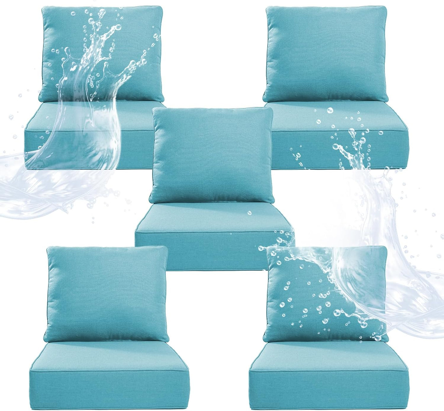 6" Thicker Outdoor Chair Cushion 3 Sets - 24" *24" *6" Waterproof Patio Furniture Cushions with Removable Cover, 28D High Density Sponge Filling Thicken Outdoor Patio Cushions - Beige
