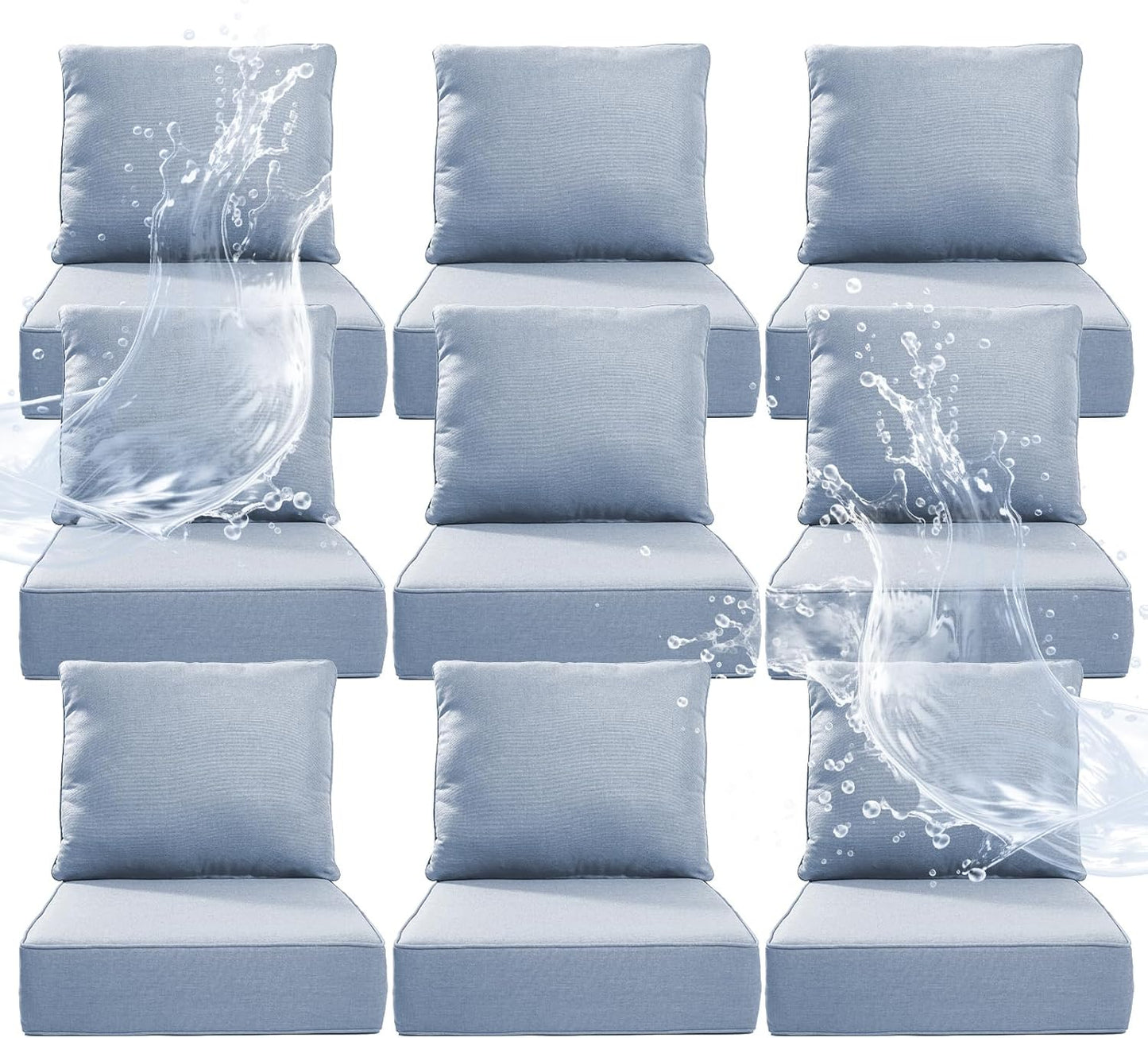 6" Thicker Outdoor Chair Cushion 3 Sets - 24" *24" *6" Waterproof Patio Furniture Cushions with Removable Cover, 28D High Density Sponge Filling Thicken Outdoor Patio Cushions - Beige