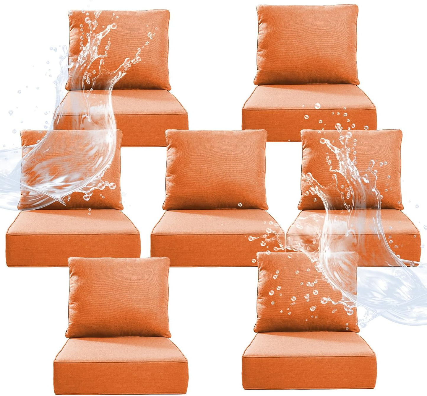 6" Thicker Outdoor Chair Cushion 3 Sets - 24" *24" *6" Waterproof Patio Furniture Cushions with Removable Cover, 28D High Density Sponge Filling Thicken Outdoor Patio Cushions - Beige