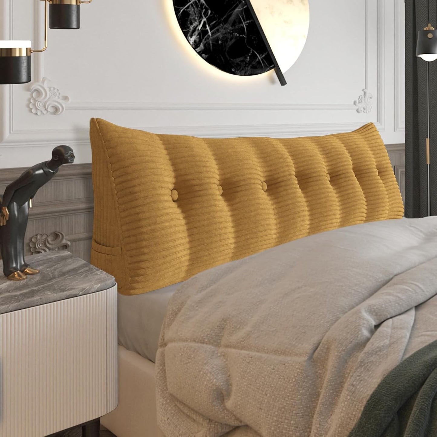 Fully Stuffed Thicken Headboard Pillow Twin Padded Headboard Soft and Firm Support Large Bolster Triangular Bed Wedge Pillow Backrest Positioning Bed Rest Reading Pillows for Bed Corduroy Black