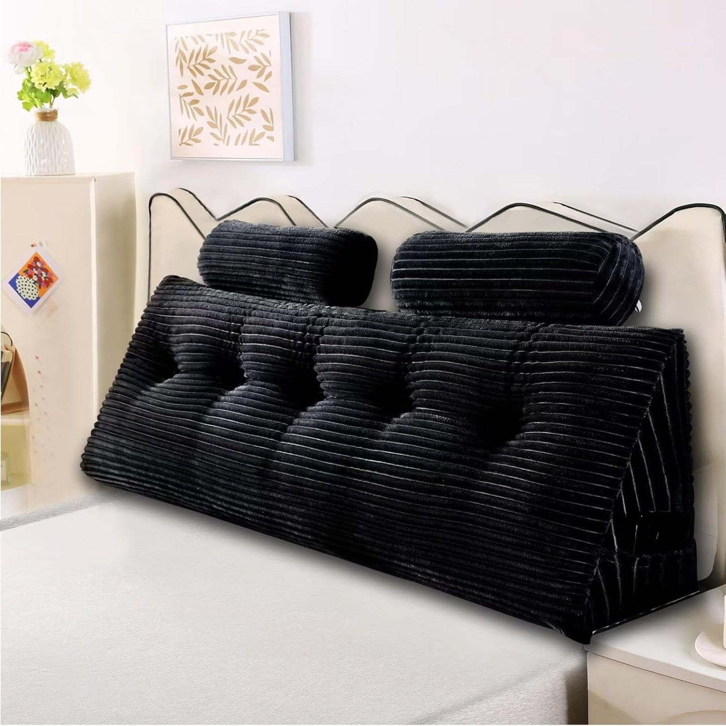 Headboard Pillow for Perfect Reading and Relaxation - Beige Wedge Backrest Pillow for Bed,Daybed,and Lounging - Supportive and Stylish Long Pillow for Sitting and Sleeping Queen (59x8x20 Inches)