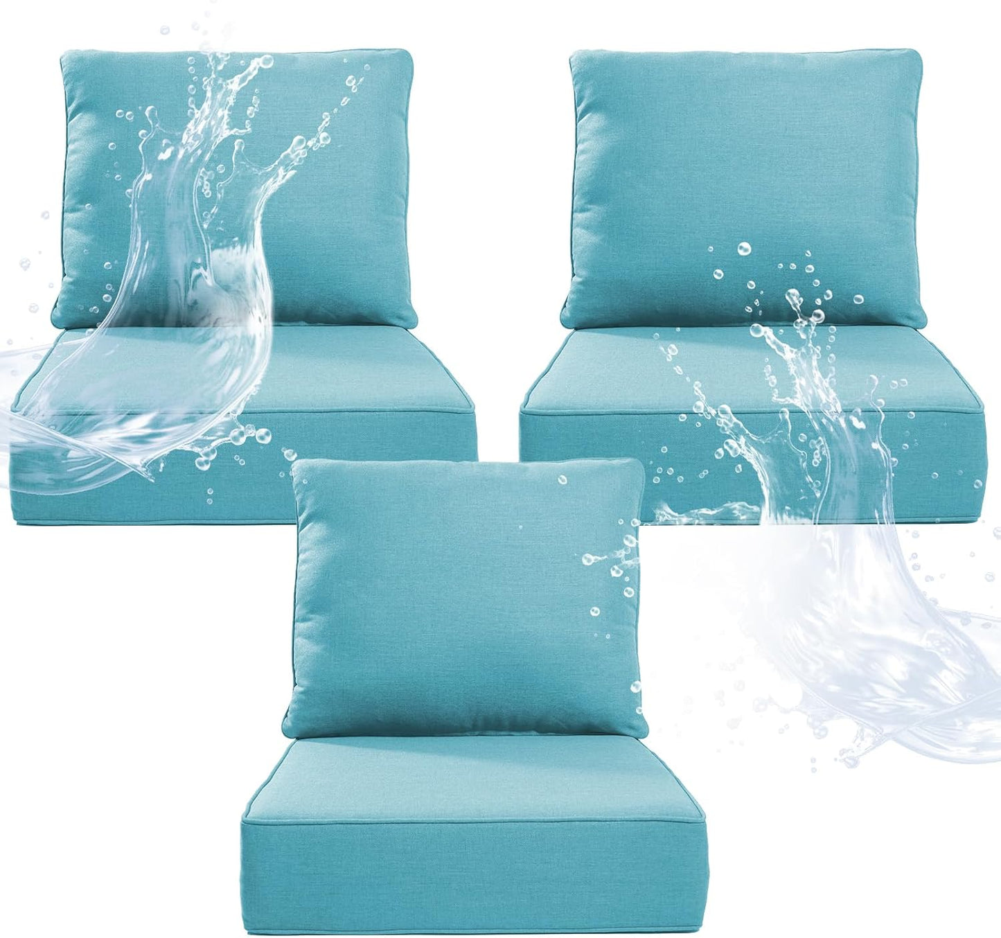 6" Thicker Outdoor Chair Cushion 3 Sets - 24" *24" *6" Waterproof Patio Furniture Cushions with Removable Cover, 28D High Density Sponge Filling Thicken Outdoor Patio Cushions - Beige