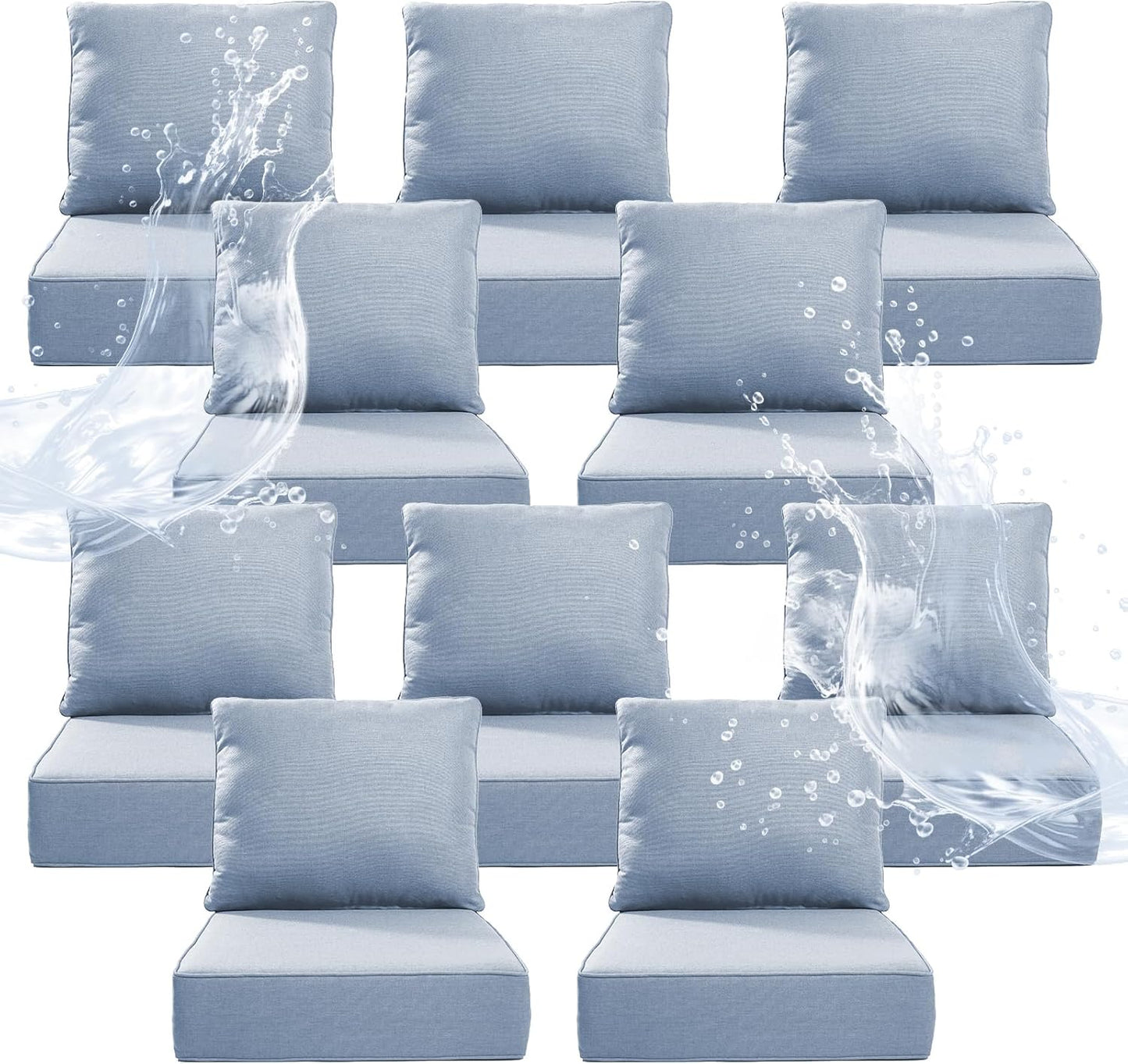 6" Thicker Outdoor Chair Cushion 3 Sets - 24" *24" *6" Waterproof Patio Furniture Cushions with Removable Cover, 28D High Density Sponge Filling Thicken Outdoor Patio Cushions - Beige